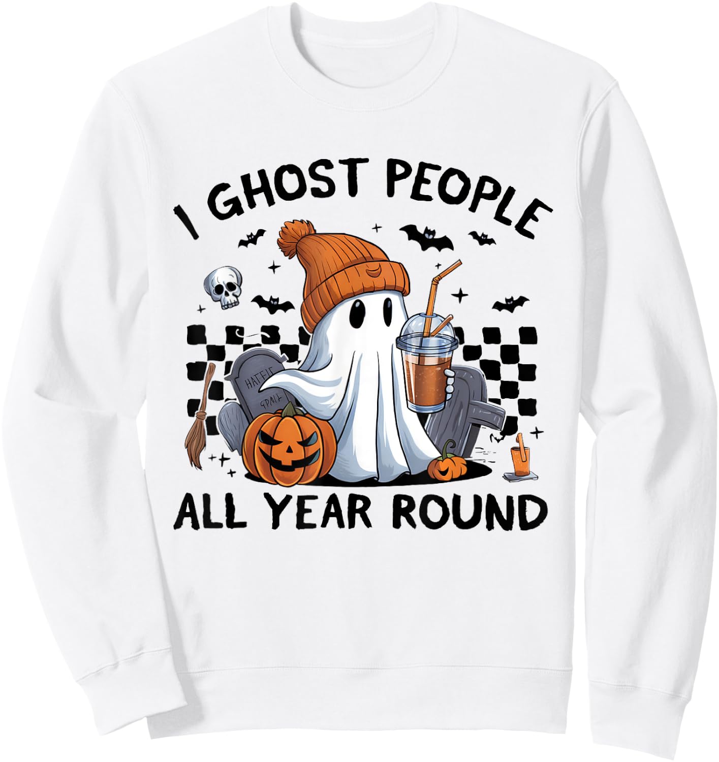 I Ghost People All Year Round Halloween Coffee Lover Outfit Sweatshirt - Sweatshirt | White