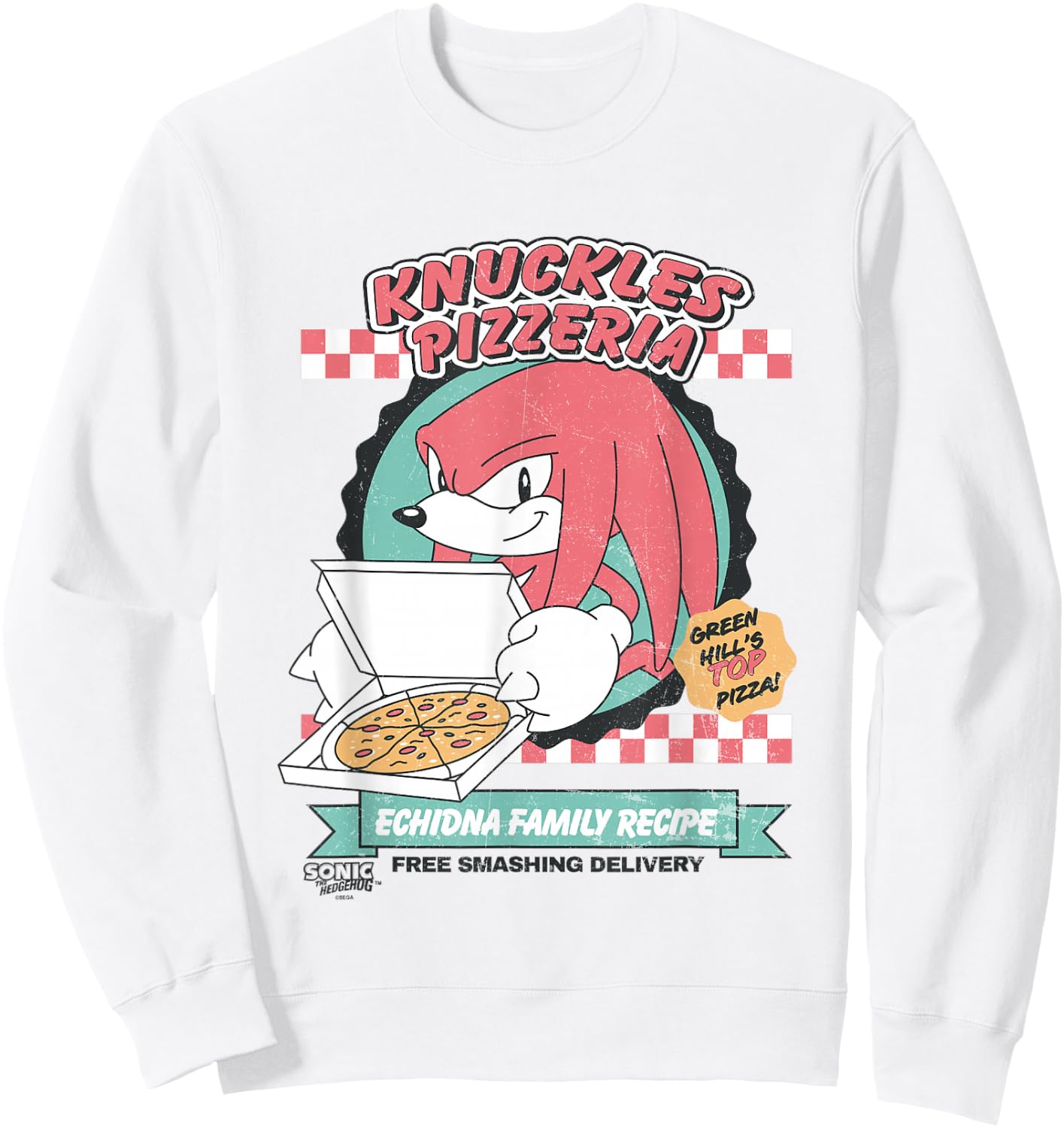Sonic The Hedgehog Knuckles Pizzeria Vintage Restaurant Ad Sweatshirt - Sweatshirt | White