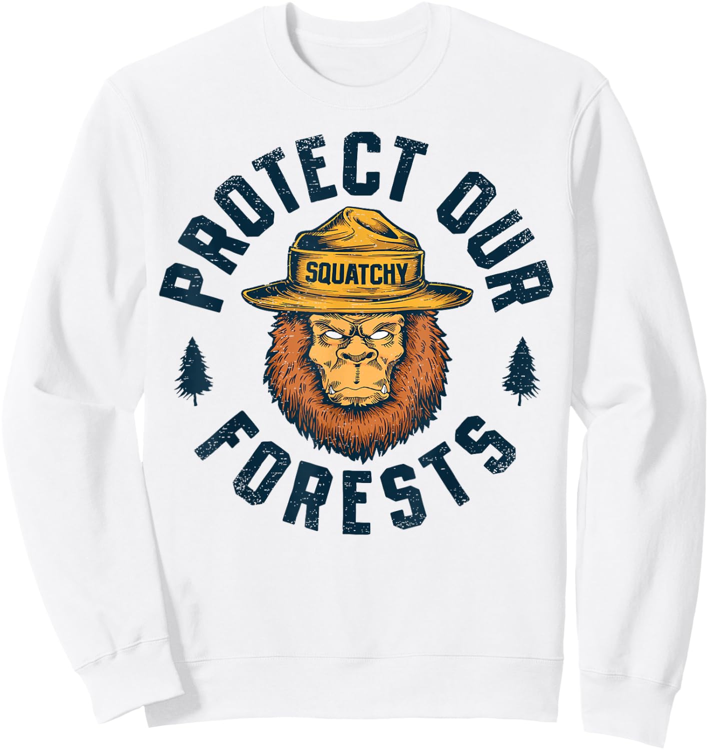 Bigfoot Protect Our Forests National Park Retro Sasquatch Sweatshirt - Sweatshirt | White