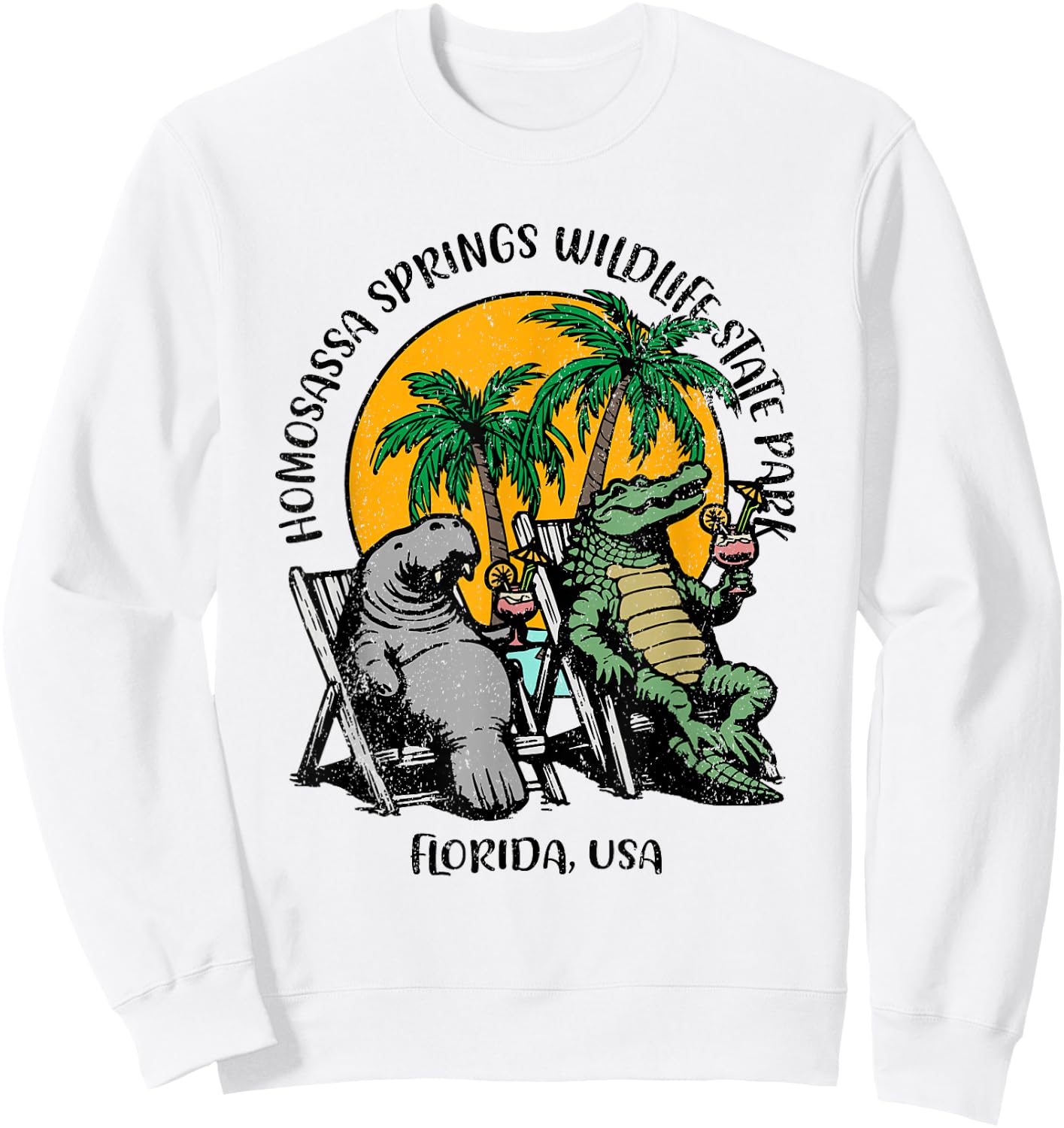 Homosassa Springs State Park Manatee Alligator Design Sweatshirt - Sweatshirt | White