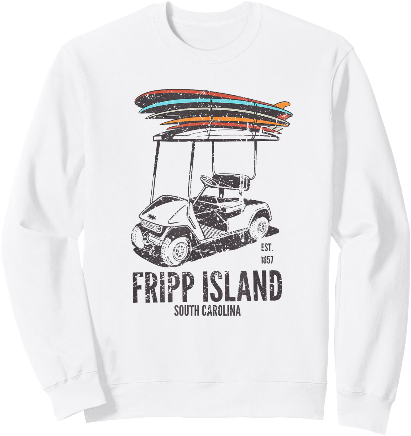 Fripp Island South Carolina Golf Cart Surfer - Lowcountry SC Sweatshirt - Sweatshirt | White