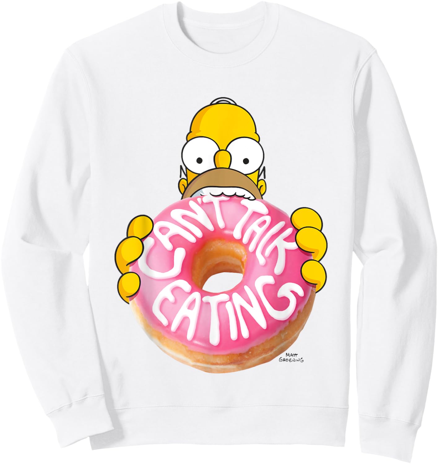 The Simpsons Homer Can't Talk Eating Big Donut Chest Logo Sweatshirt - Sweatshirt | White