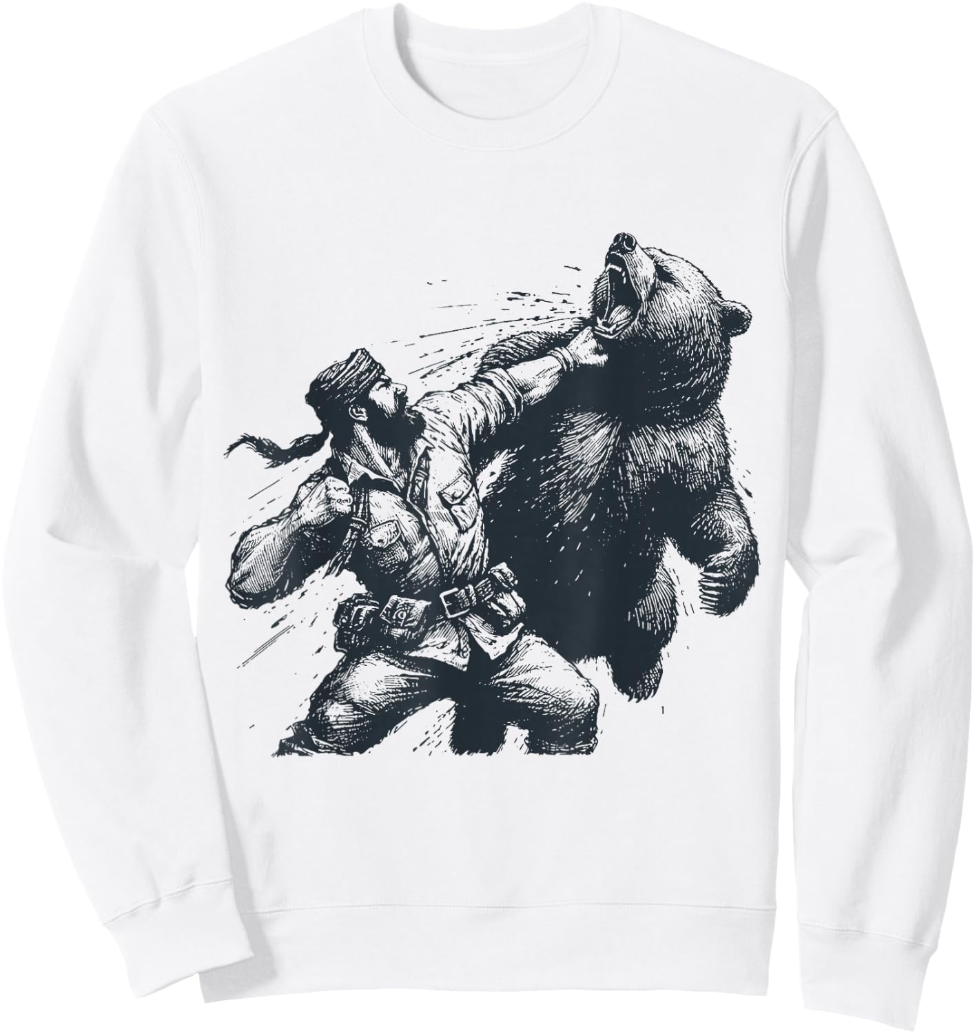 Bear Funny Man Punching Bear Retro Vintage Hunting Camping Sweatshirt - Sweatshirt | White