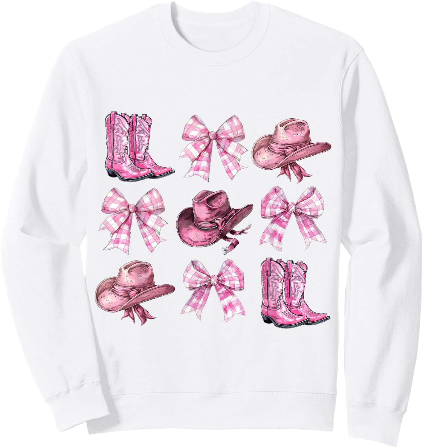 Cute Pink Coquette Bows Cowgirl Western Esthetics Women Girl Sweatshirt - Sweatshirt | White