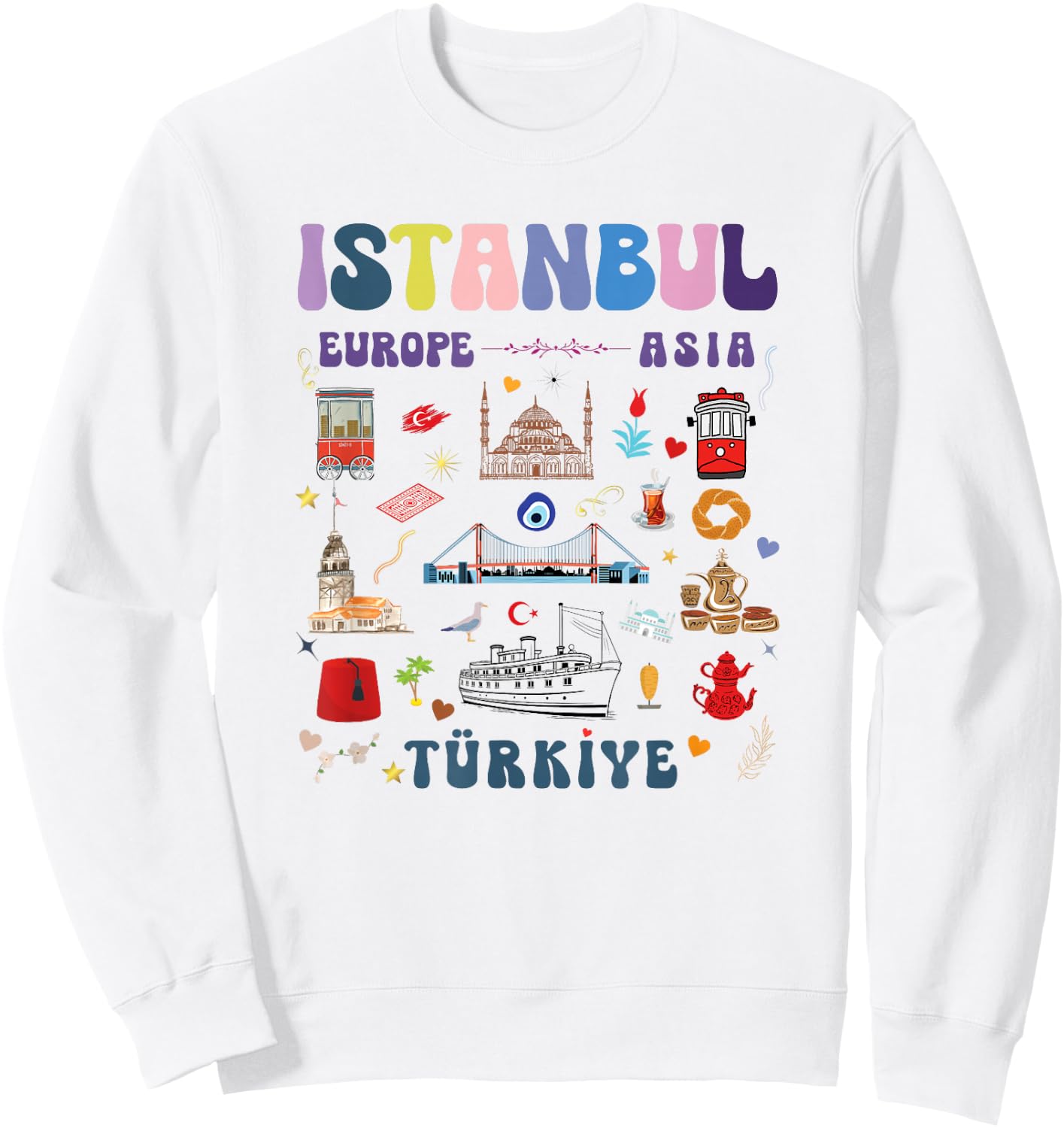 Istanbul Visit Turkiye light colors turkey vivid icons Sweatshirt - Sweatshirt | White