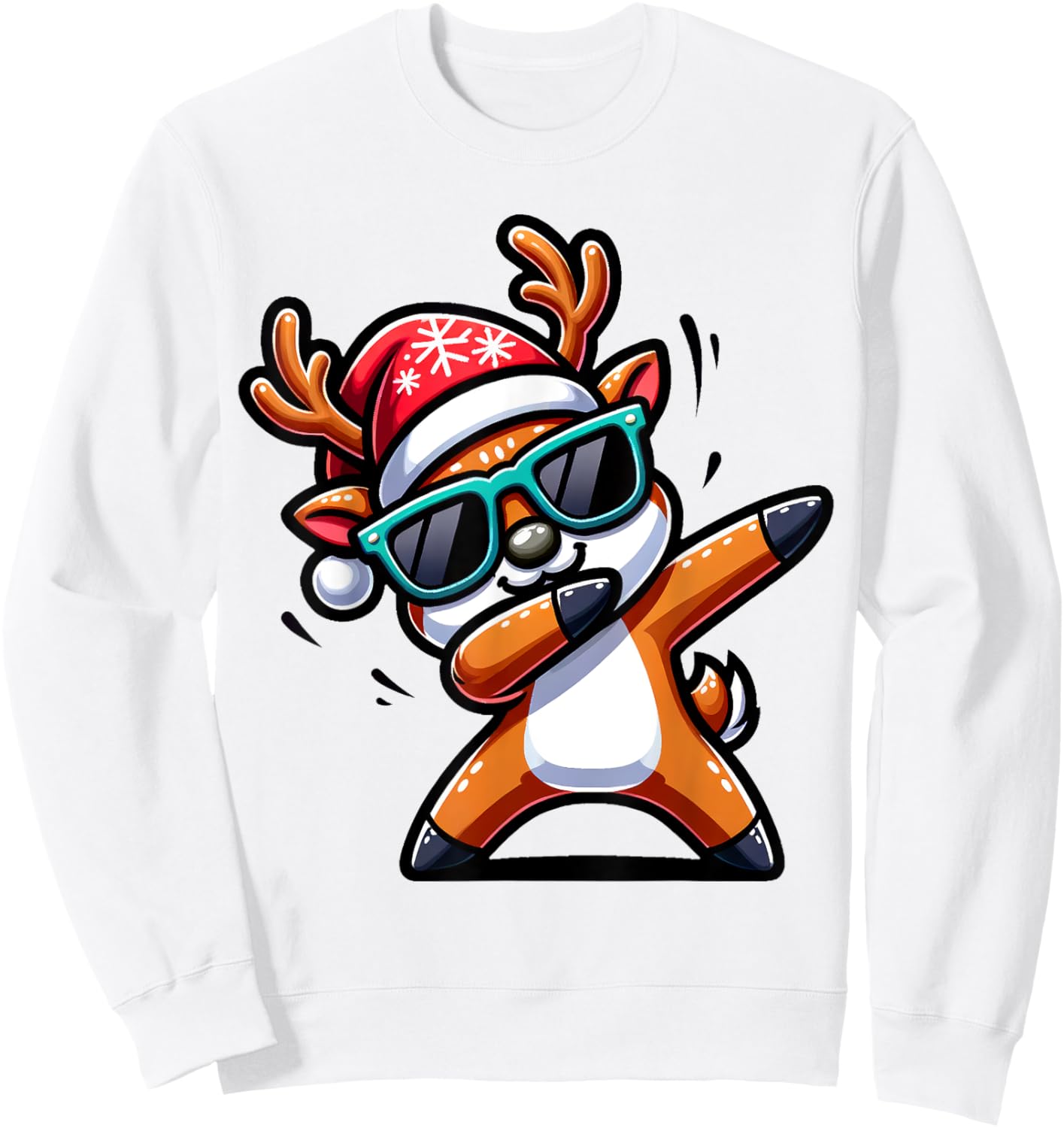 Christmas Reindeer Boys Dabbing Reindeer Santa Xmas Funny Sweatshirt - Sweatshirt | White