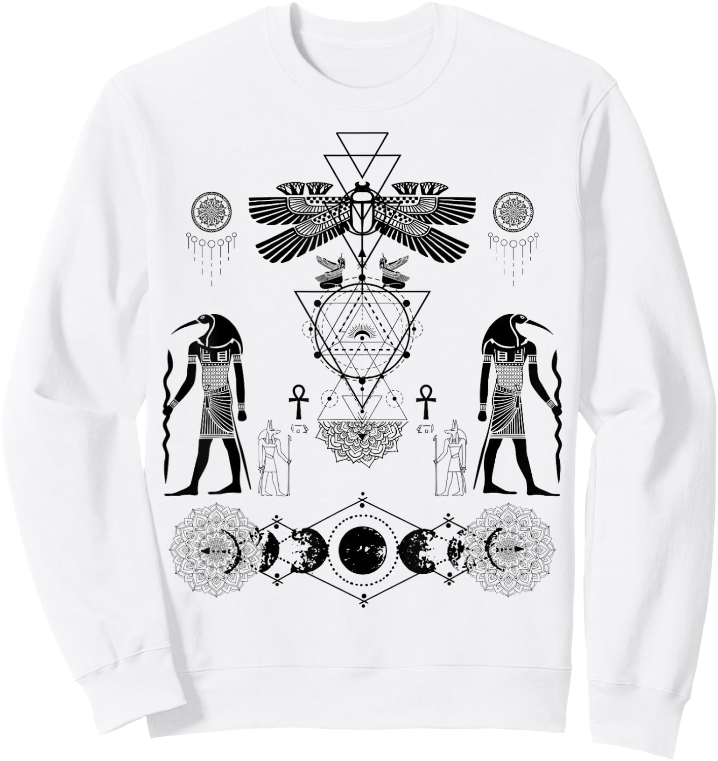 Ancient Kemetic Scarab Beetle Thoth Anubis Egyptian God Art Sweatshirt - Sweatshirt | White