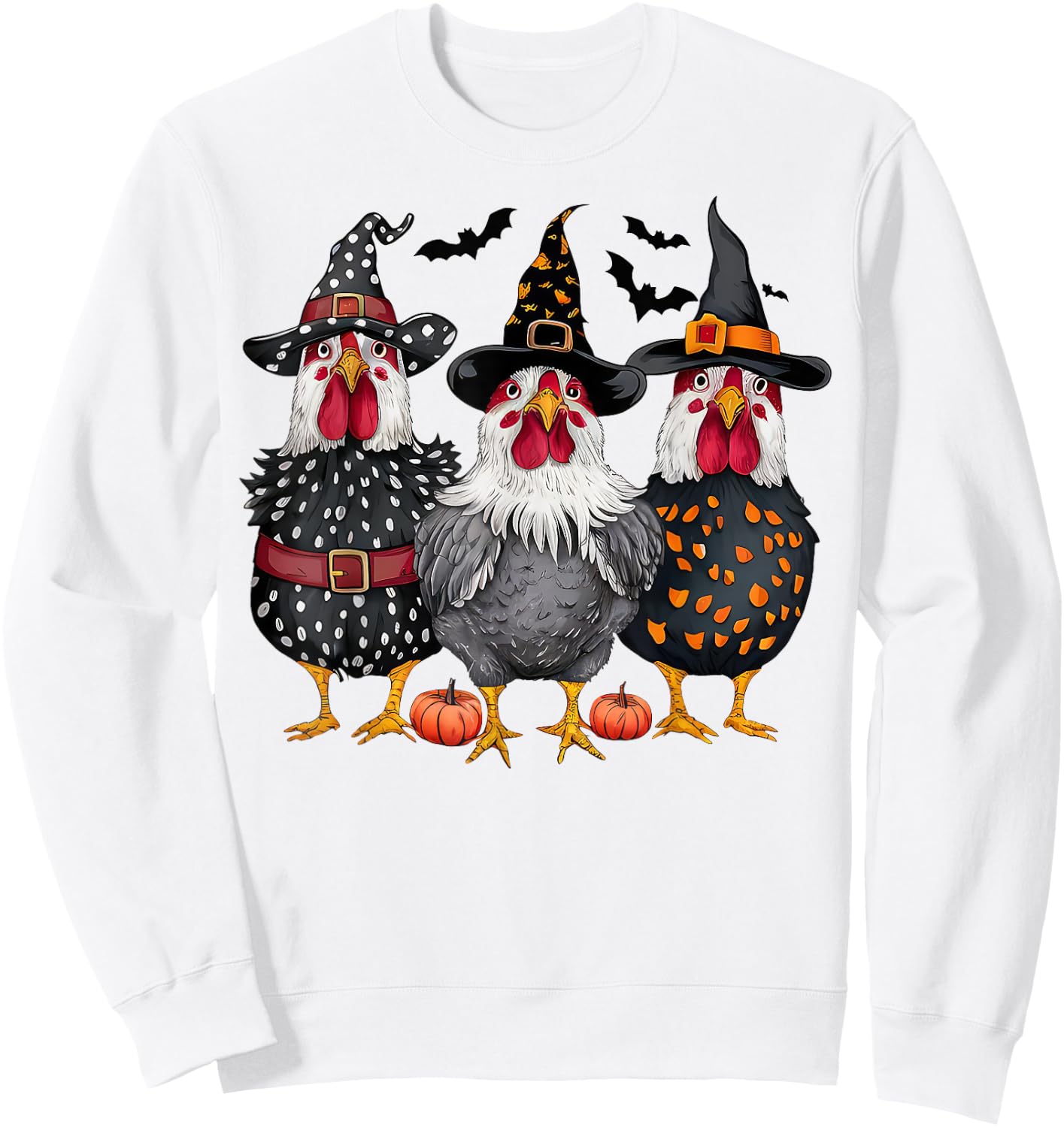 Retro Chicken Witch Hat Pumpkin Funny Halloween Women Sweatshirt - Sweatshirt | White