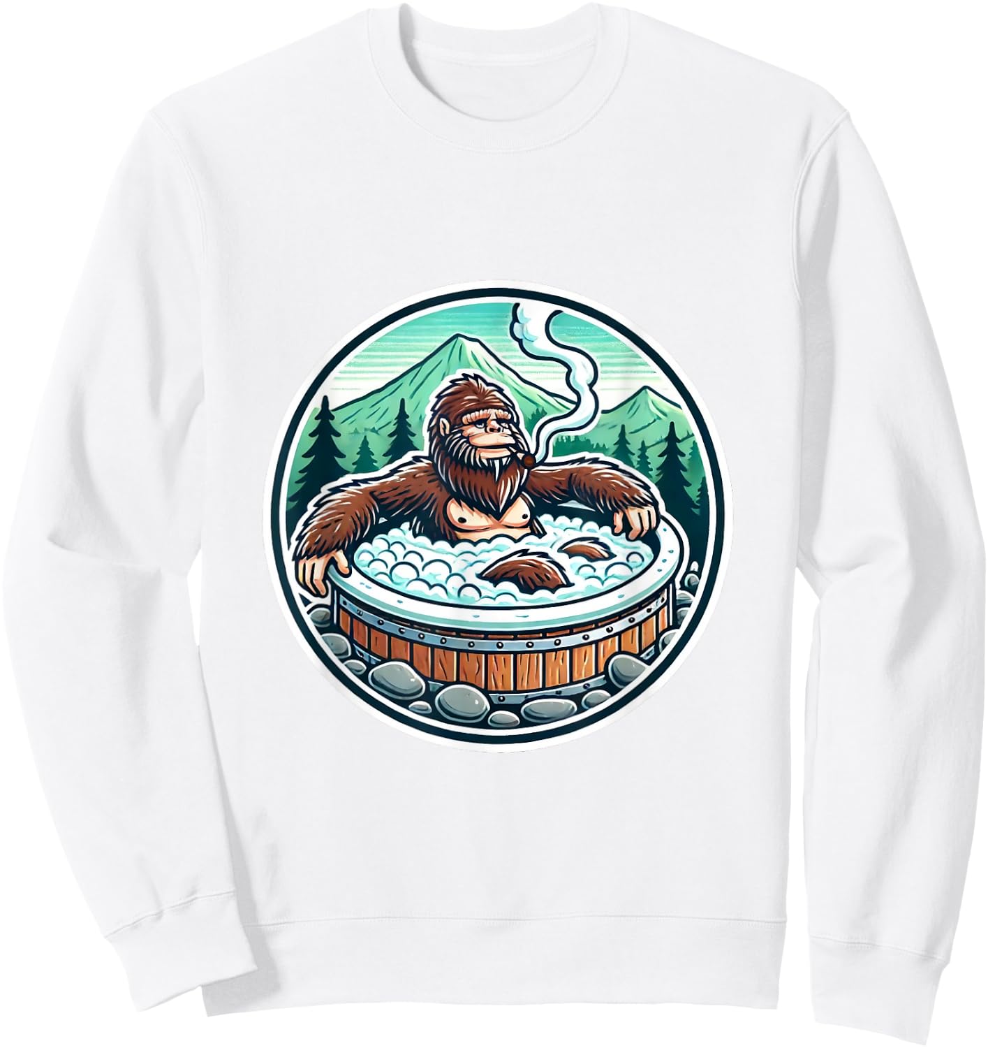 Unique Sasquatch Soaking Hot Tub Design Joke Humor Sweatshirt - Sweatshirt | White
