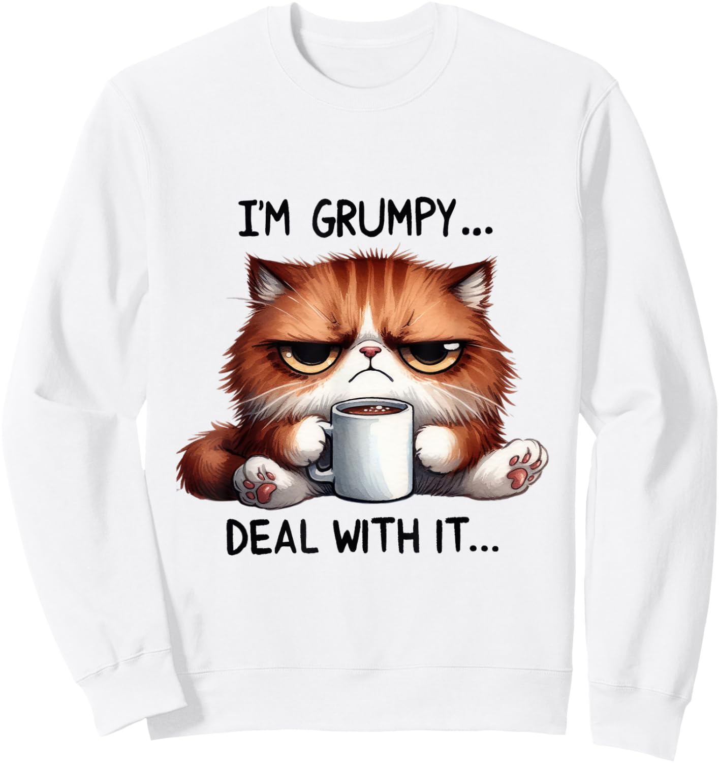 funny cat i'm grumpy deal with it Women Kids Sweatshirt - Sweatshirt | White