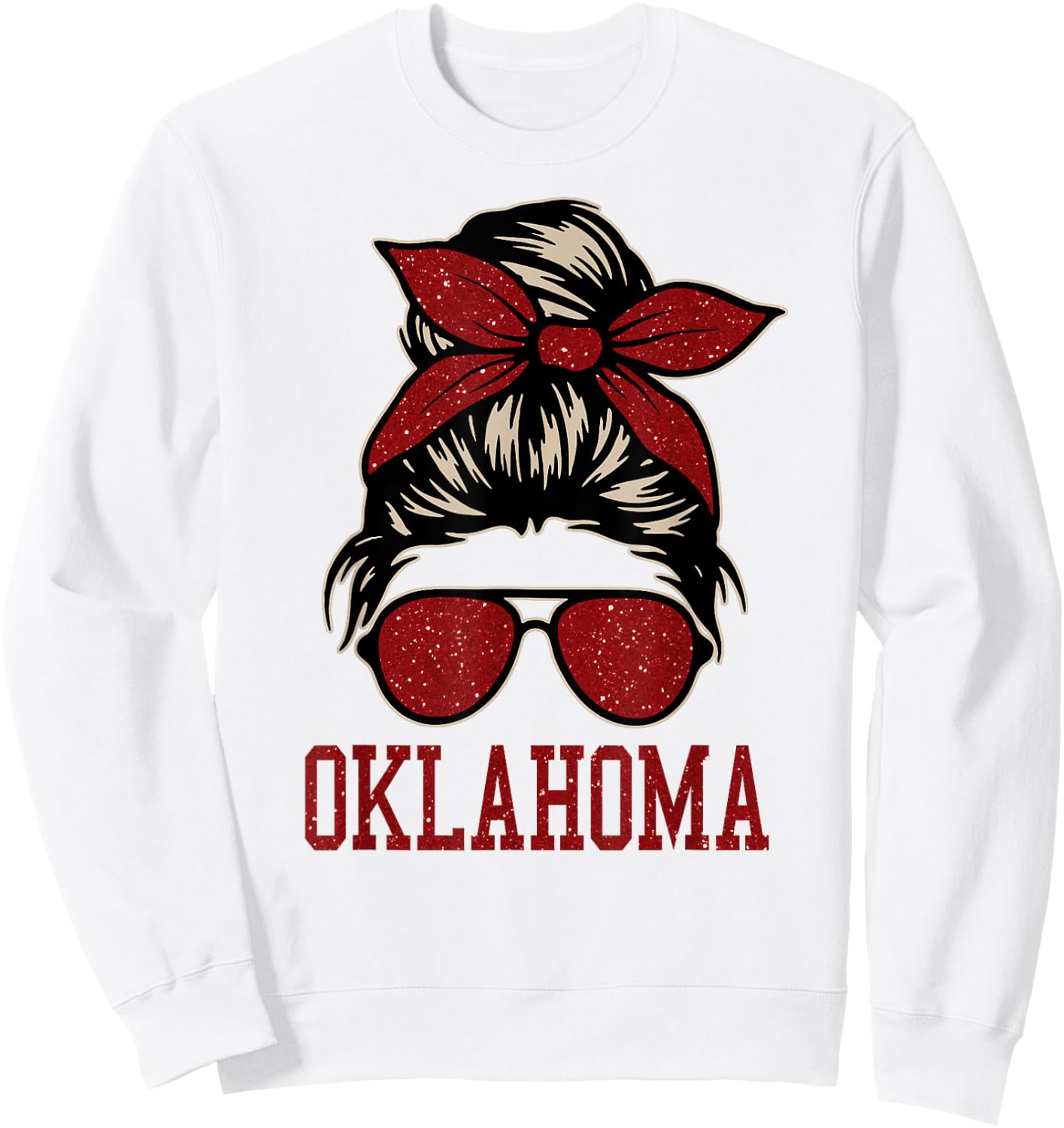 Oklahoma Women Girl Messy Bun Hair. Oklahoma US College Font Sweatshirt - Sweatshirt | White