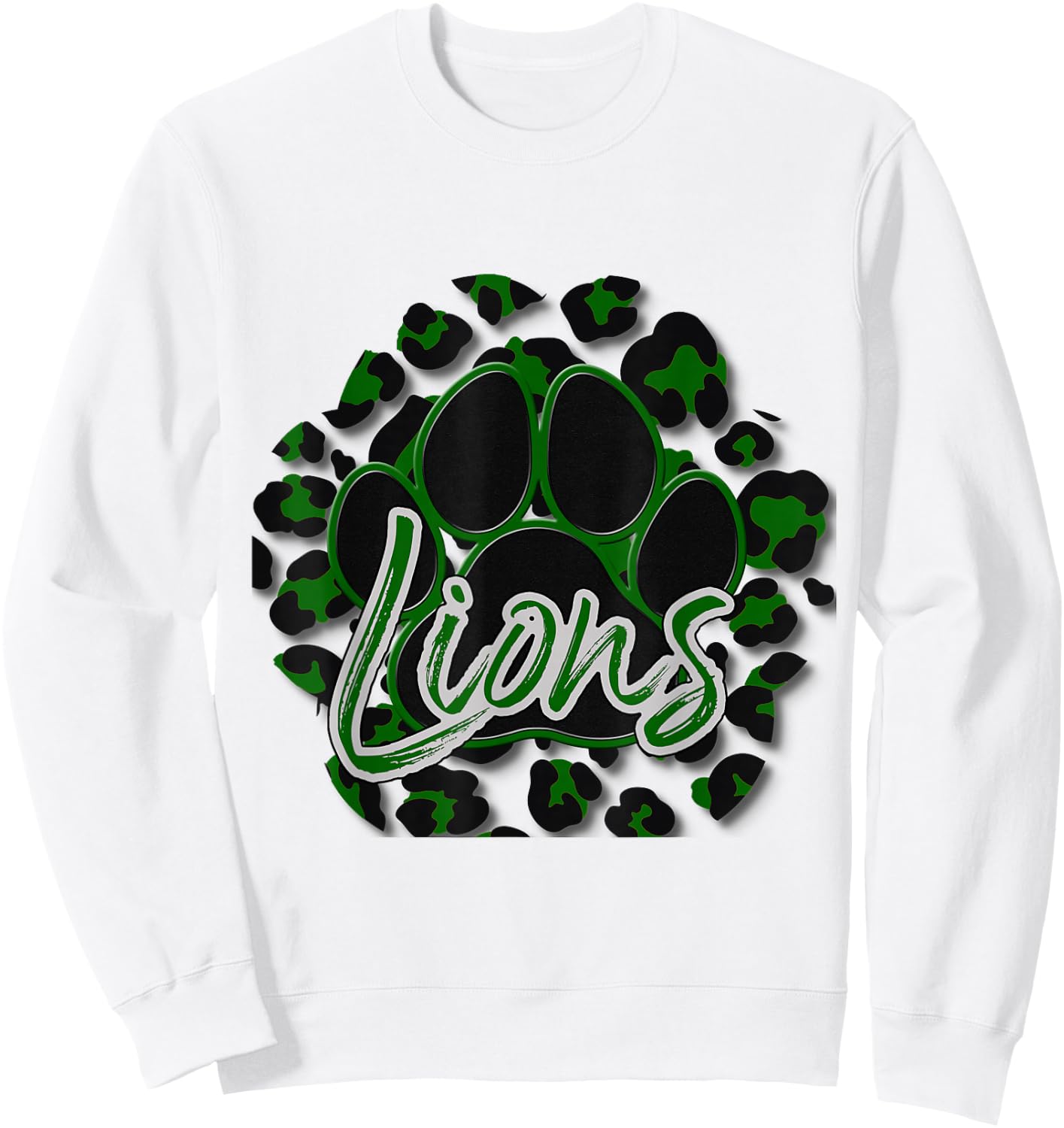 Lions Green Black Cheetah School Sports Fan Team Spirit Sweatshirt - Sweatshirt | White