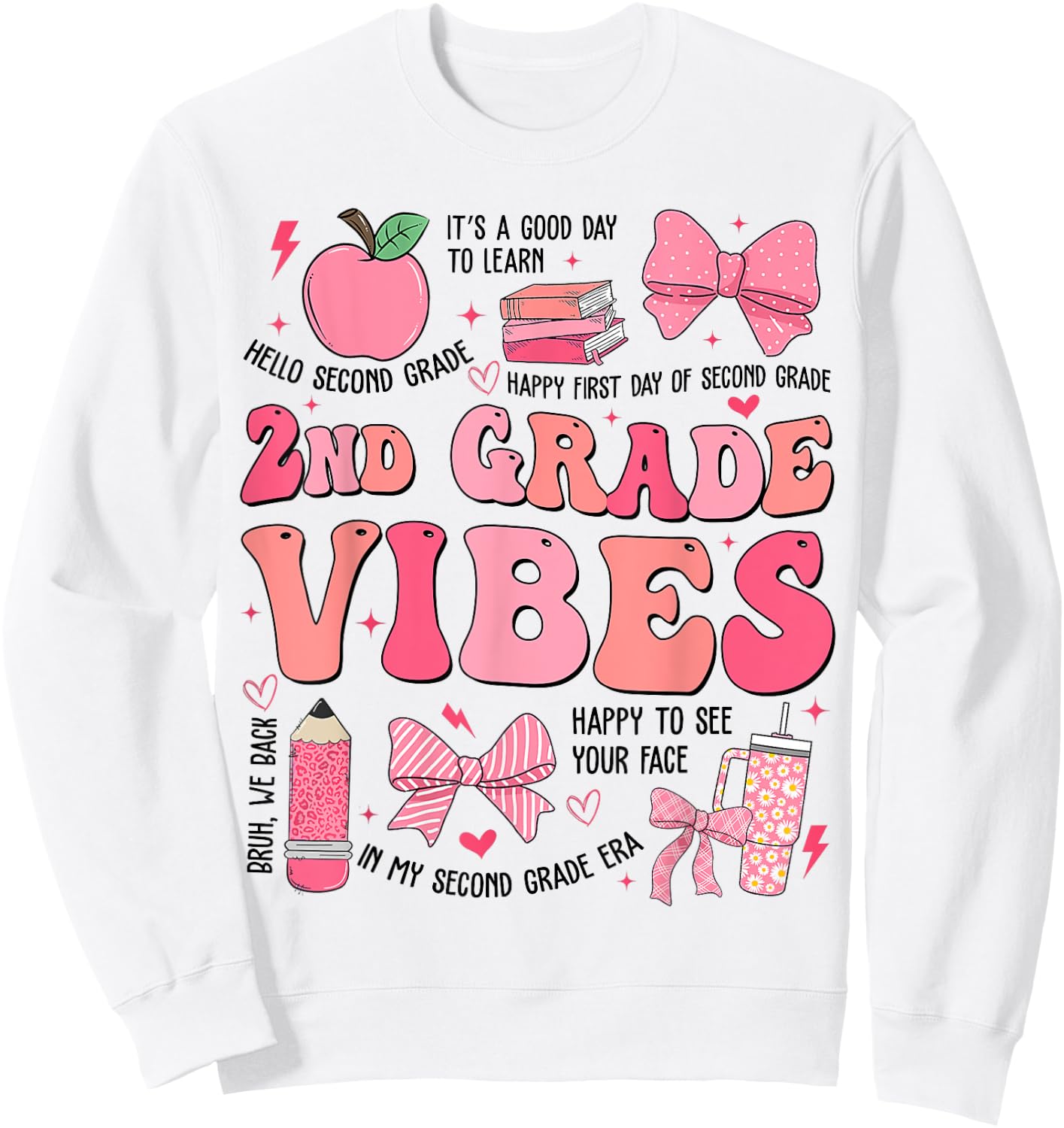 Girls 2nd Grade Vibes Coquette Bow Back to School Teacher Sweatshirt - Sweatshirt | White