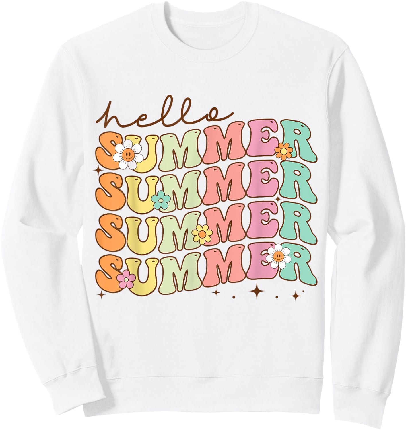 Retro Groovy Summer Women Men Kids Hello Summer Vacation Sweatshirt - Sweatshirt | White