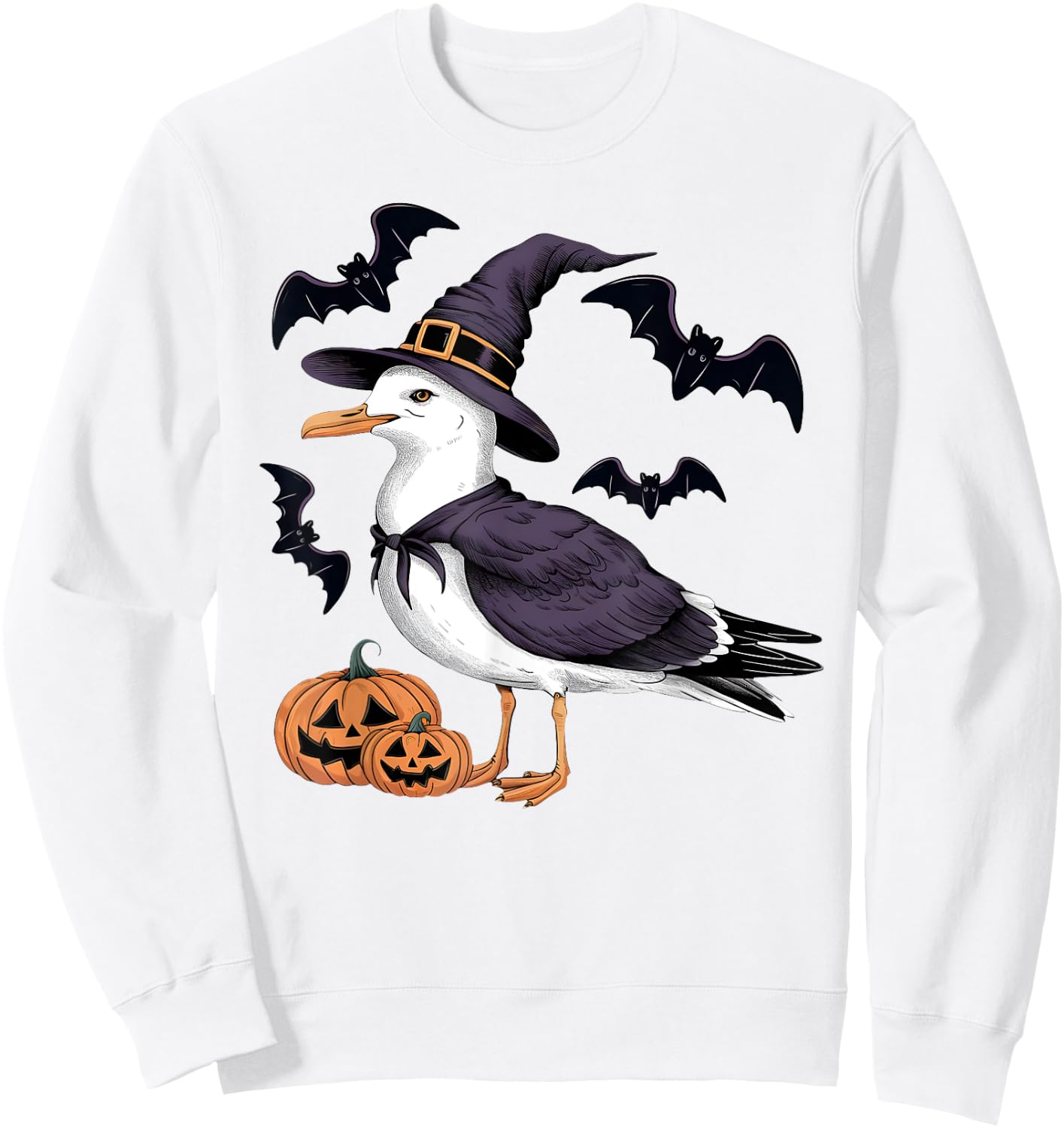 Seagull Bird Halloween Costume Pumpkin Bat Witch Sweatshirt - Sweatshirt | White
