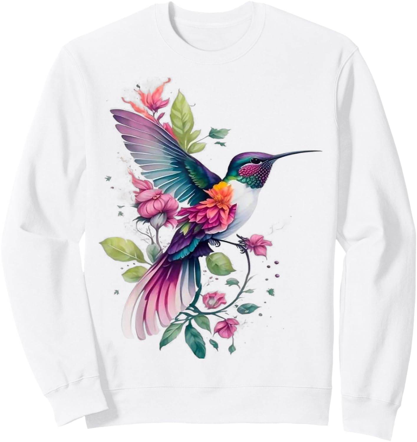 Floral Humming Bird Flowers Tie Dye Hummingbird Sweatshirt - Sweatshirt | White