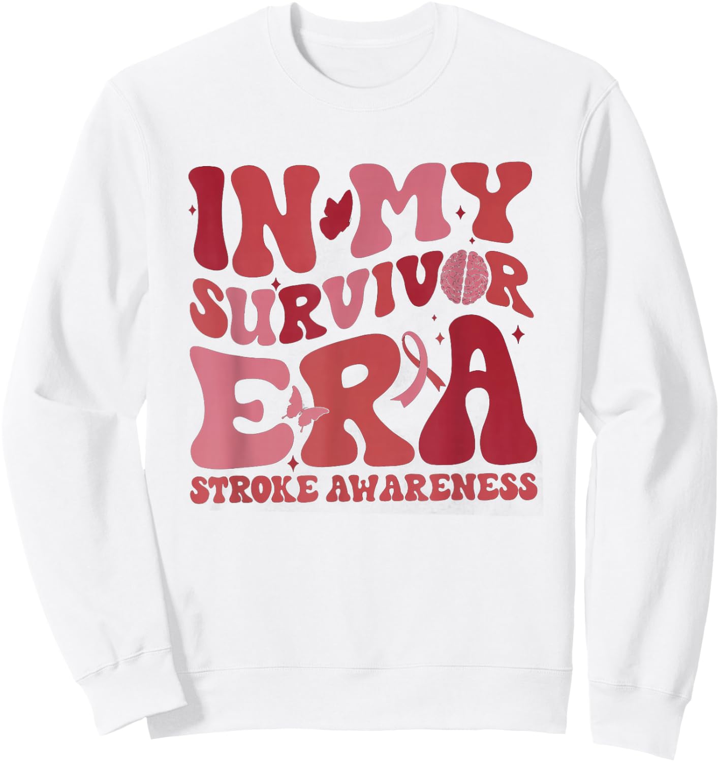 Retro Groovy in My Survivor Era Red Ribbon Stroke Awareness Sweatshirt - Sweatshirt | White
