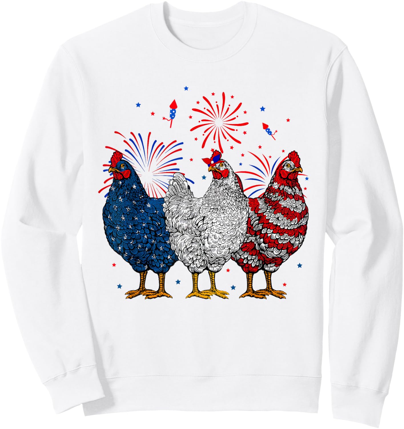 Chicken USA Flag Patriotic Chicken Lover 4th of July Sweatshirt - Sweatshirt | White