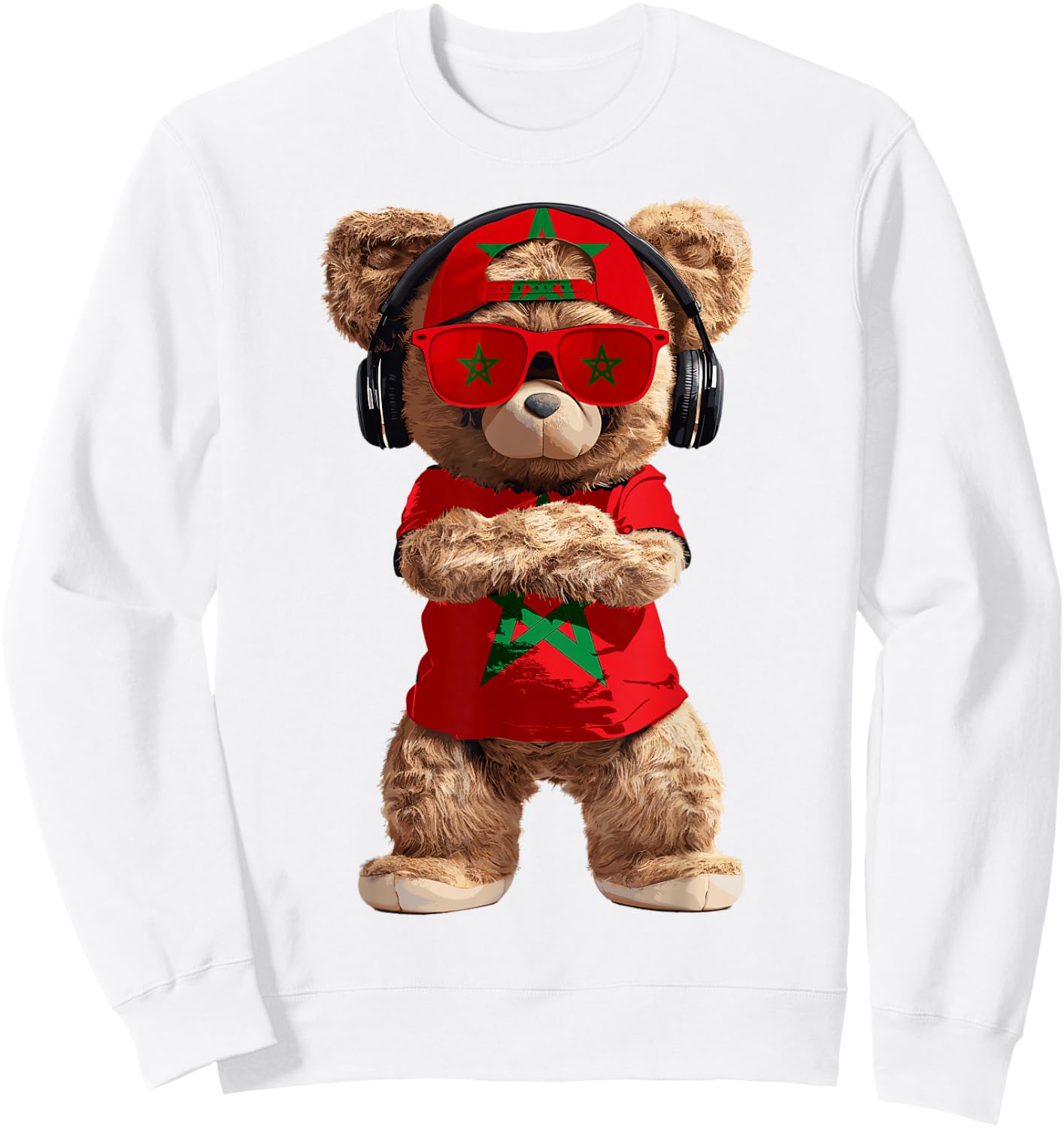 Morocco Flag Souvenirs Bear Outfit Products Moroccan Sweatshirt - Sweatshirt | White