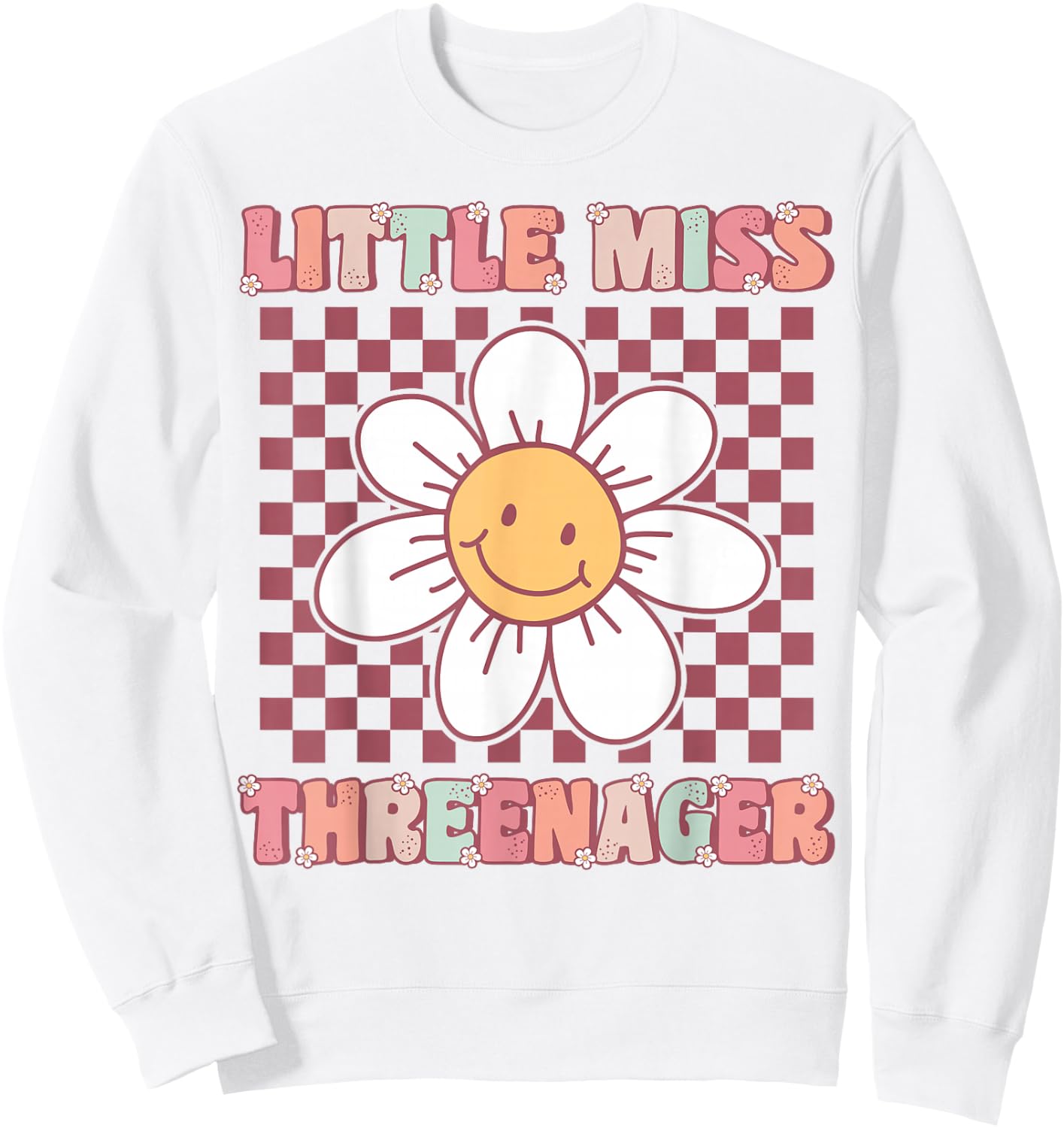 Little Miss Threenager Cute Groovy 3rd Birthday Party Flower Sweatshirt - Sweatshirt | White