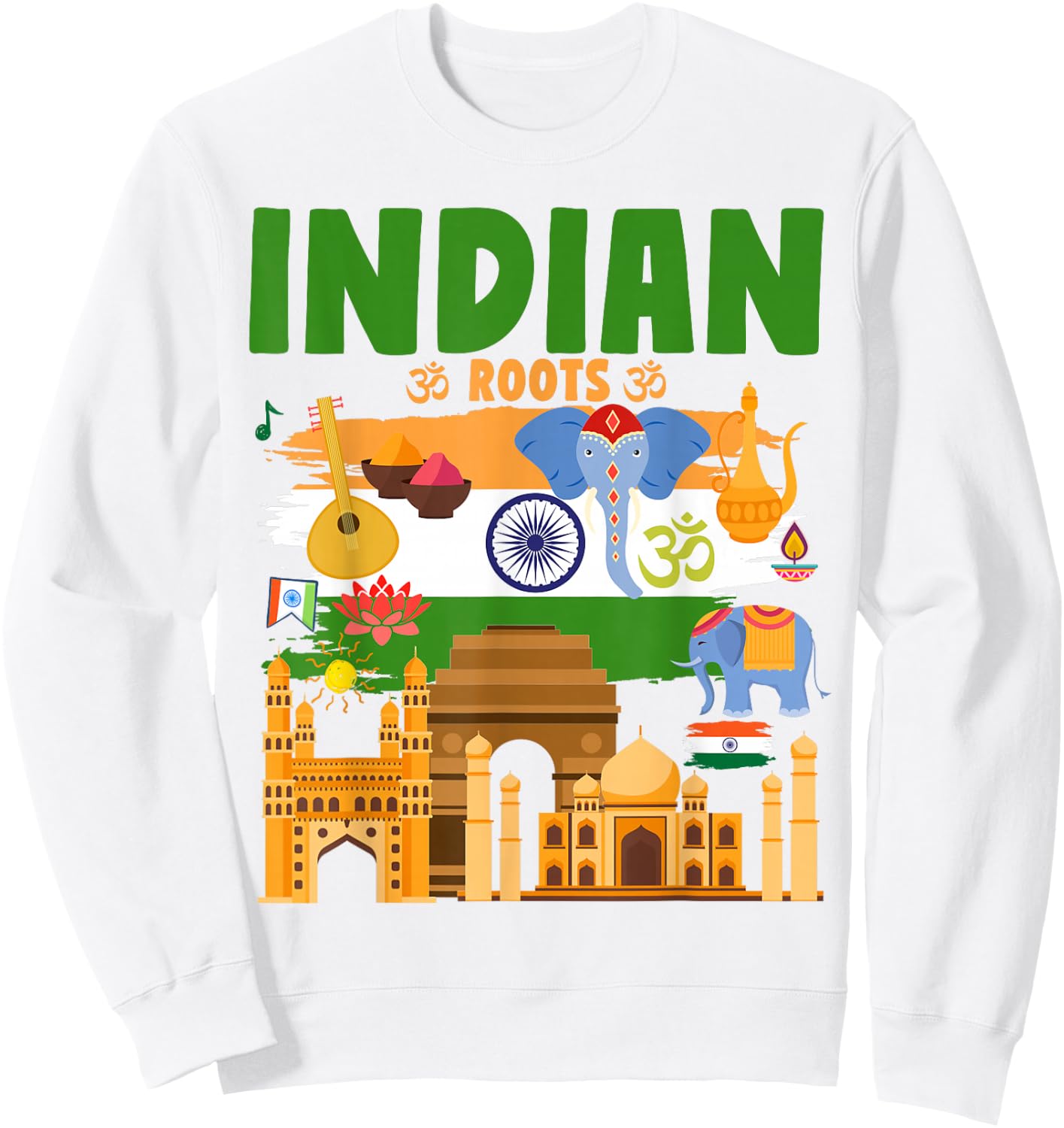 India Flag Outfit Idea For Kids With Elephant & Indian Roots Sweatshirt - Sweatshirt | White