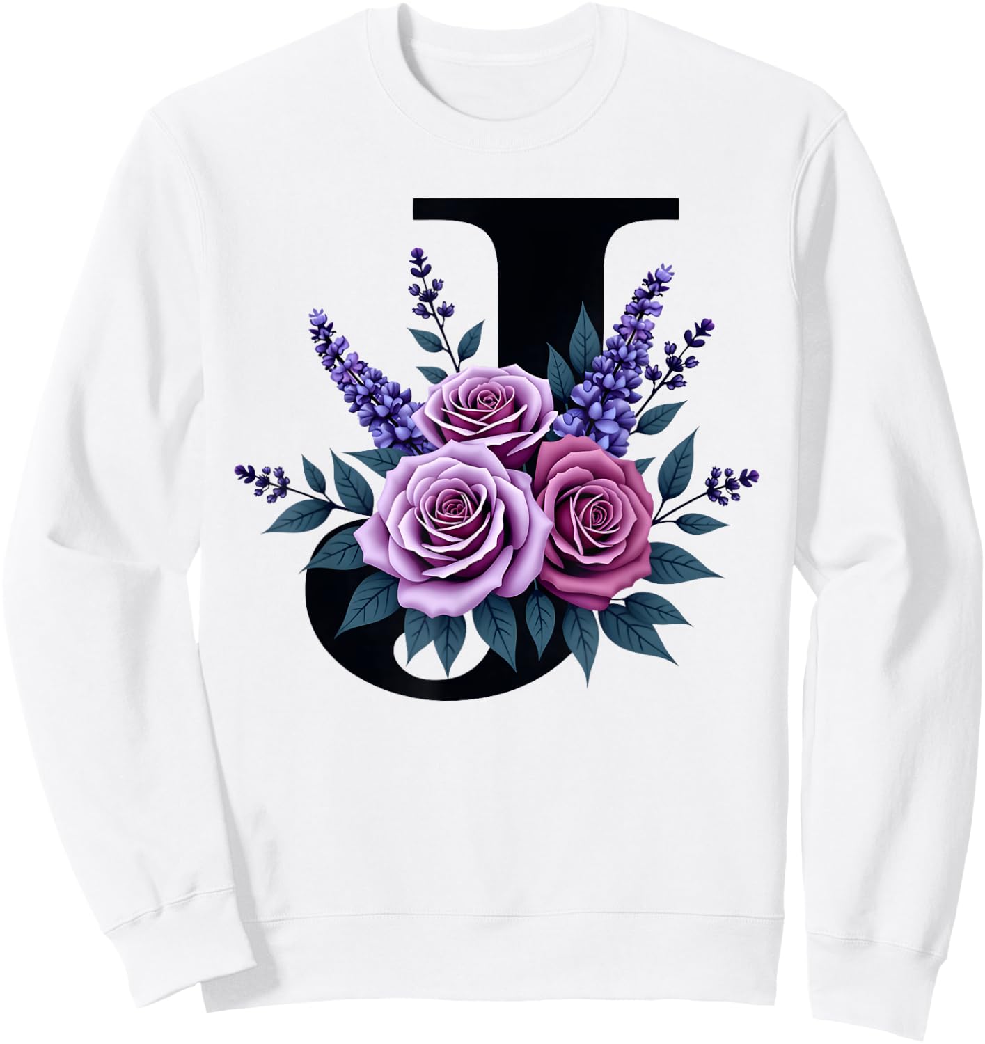 monogram initial name letter J purple roses lavender flowers Sweatshirt - Sweatshirt | White