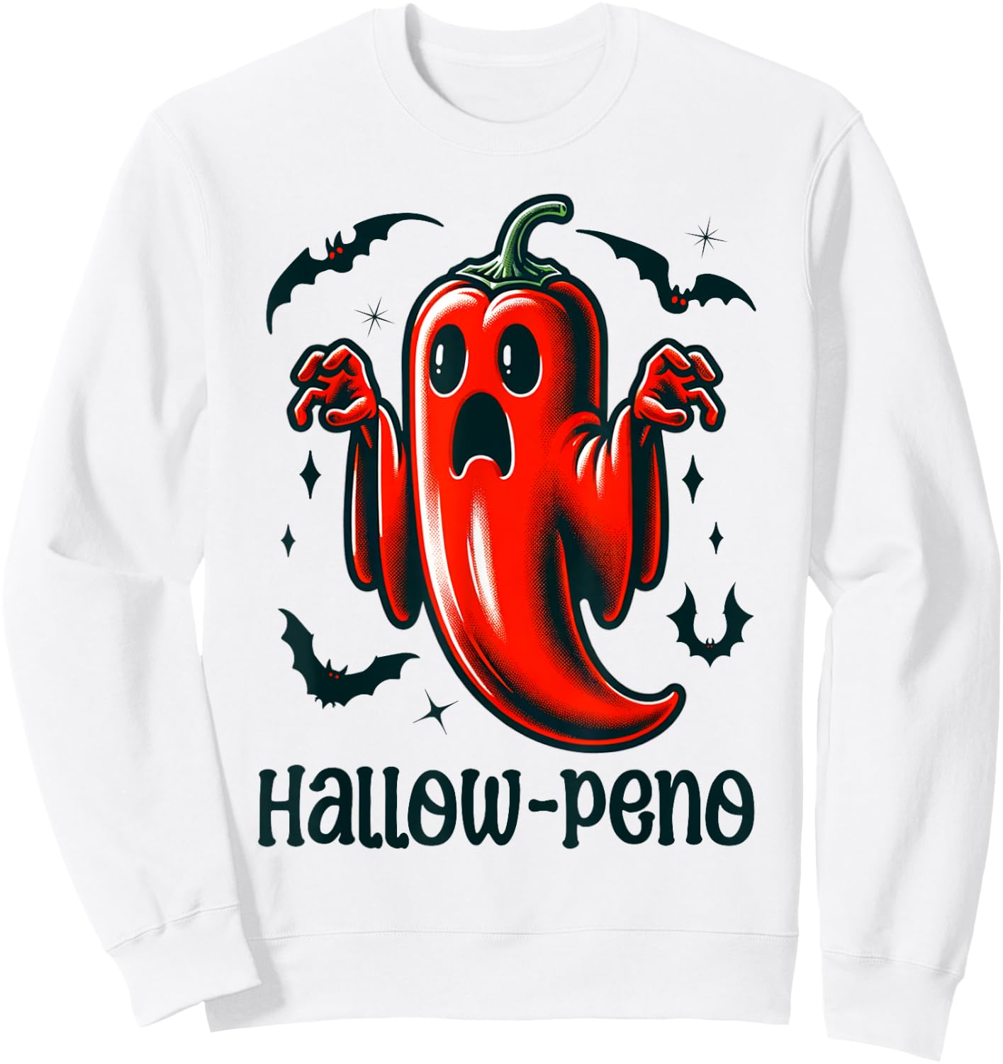 Funny Jalapeno "Hallow-peno" Halloween Costume Sweatshirt - Sweatshirt | White