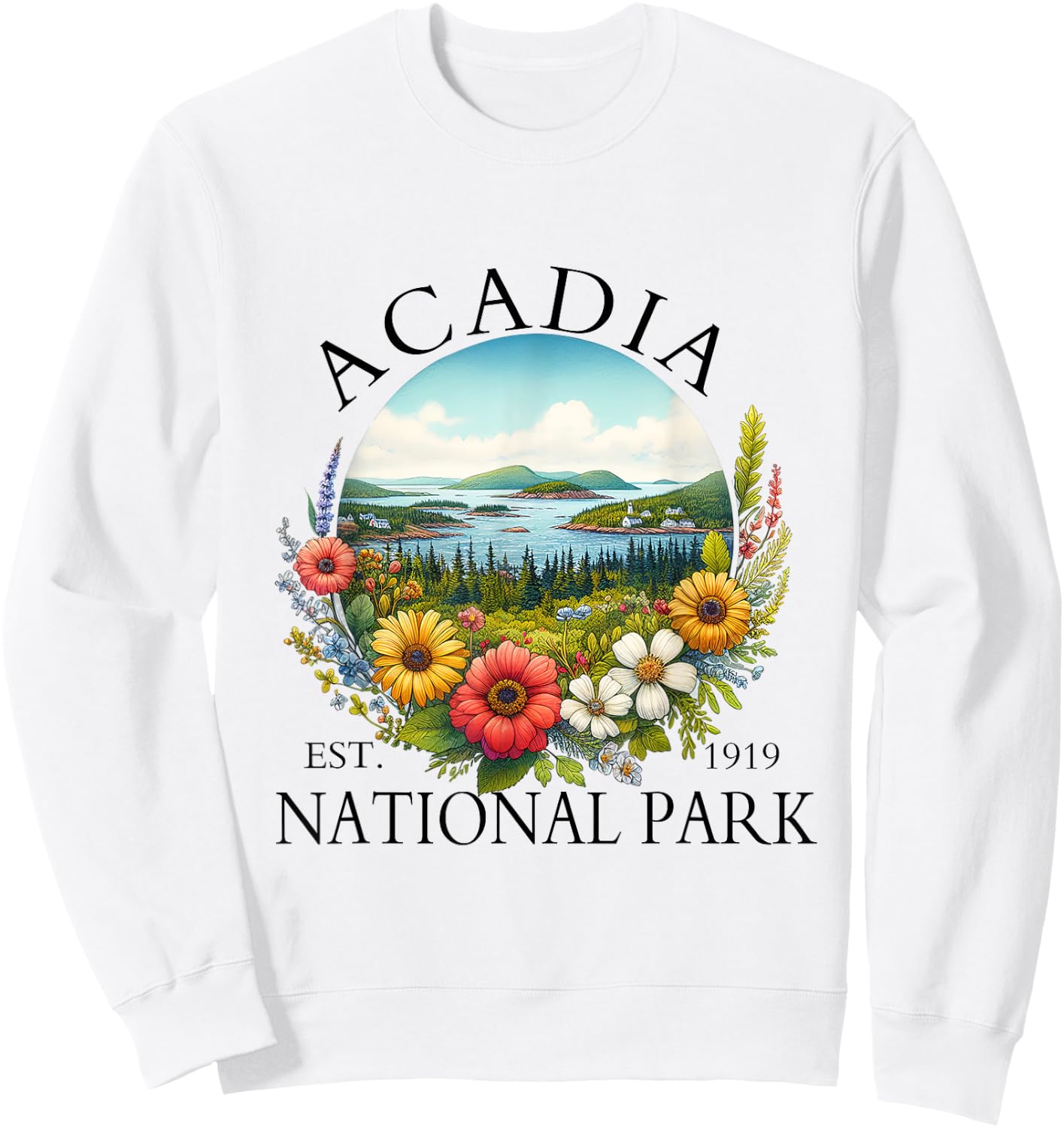 Retro Floral Acadia National Park Hiking Camping Outdoor Sweatshirt - Sweatshirt | White