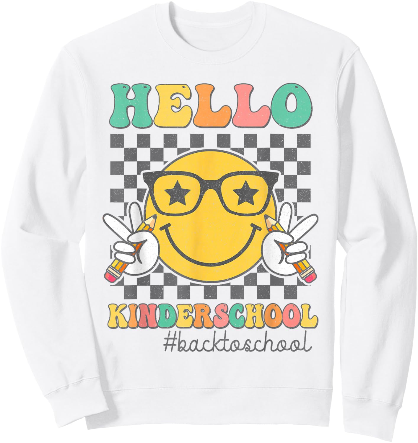 Hello Kindergarten Smile Face First Day Of School Girls Kids Sweatshirt - Sweatshirt | White