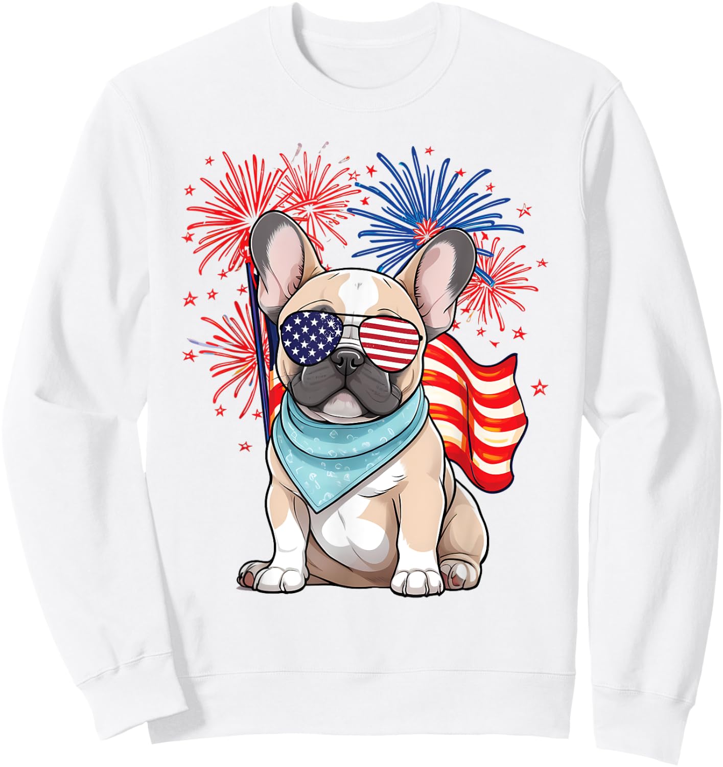 French Bulldog American Flag Frenchie Patriotic 4th of July Kids Men Sweatshirt - Sweatshirt | White