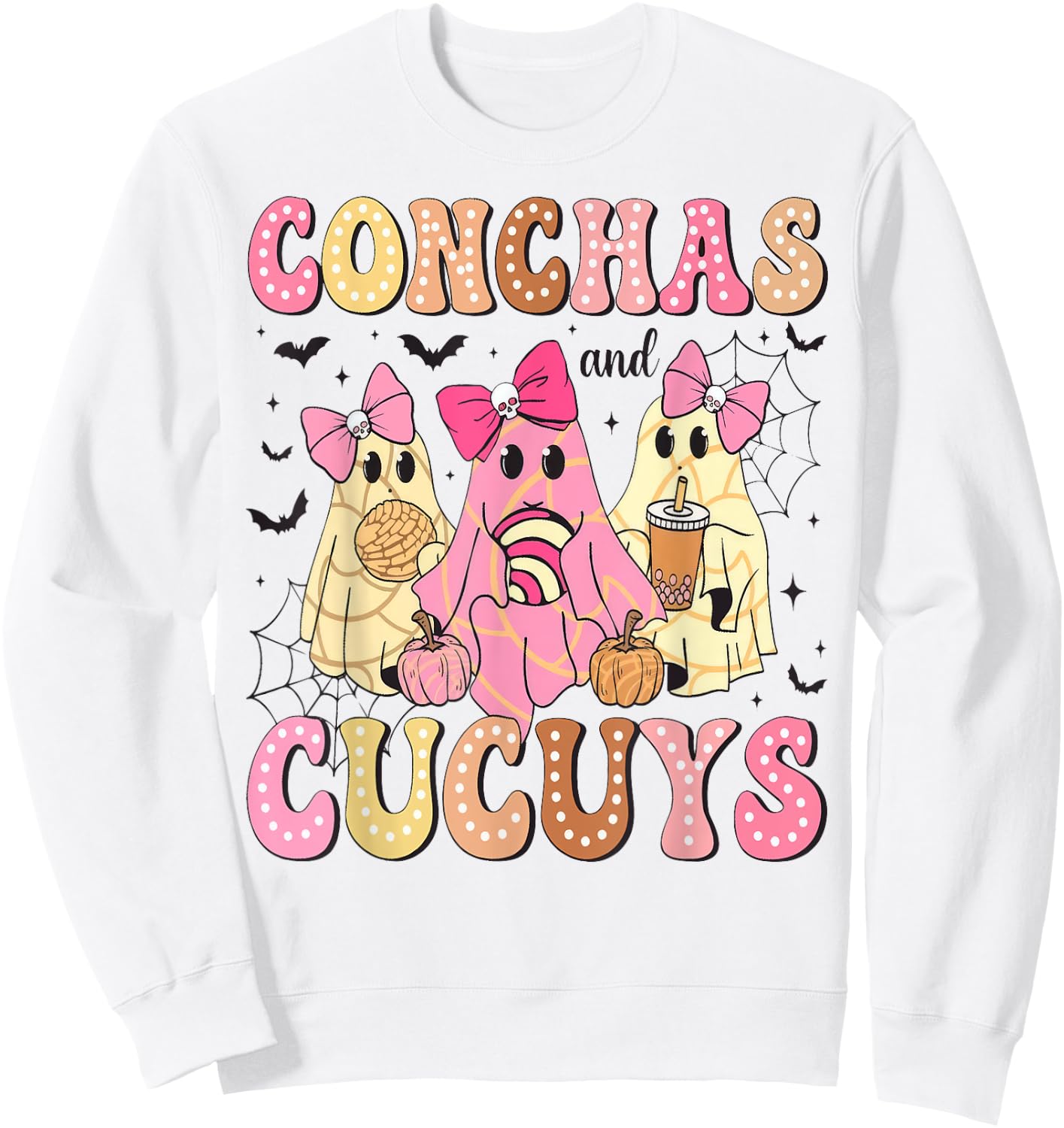 Pantasmas Conchas And Cucuys Ghost Cafe Y Pan Halloween Sweatshirt - Sweatshirt | White