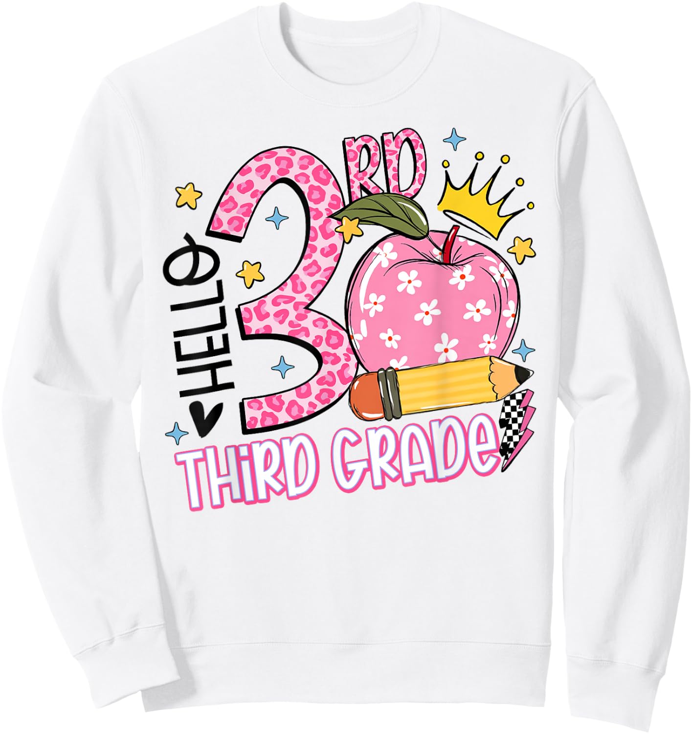 Hello 3rd Third Grade Back To School Pink Leopard Teacher Men Women Girls Kids Sweatshirt - Sweatshirt | White