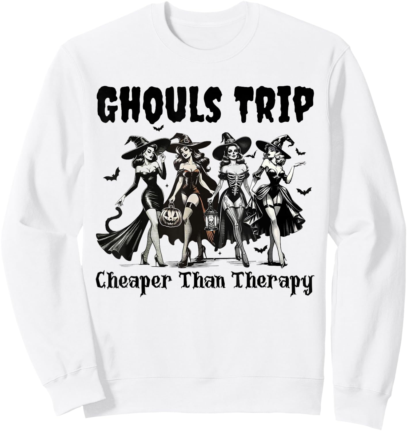 Vintage Ghouls Trip Cheaper Than Witch Therapy Halloween Sweatshirt - Sweatshirt | White