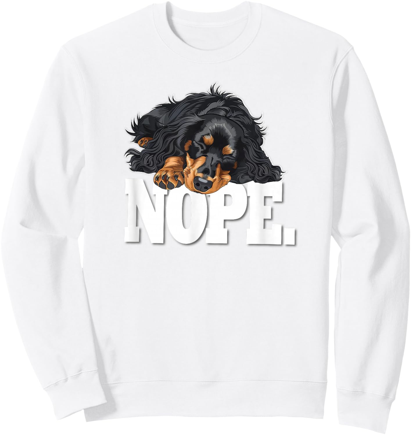 Funny Sleeping NOPE Black Long Haired Dachshund Lover Sweatshirt - Sweatshirt | White