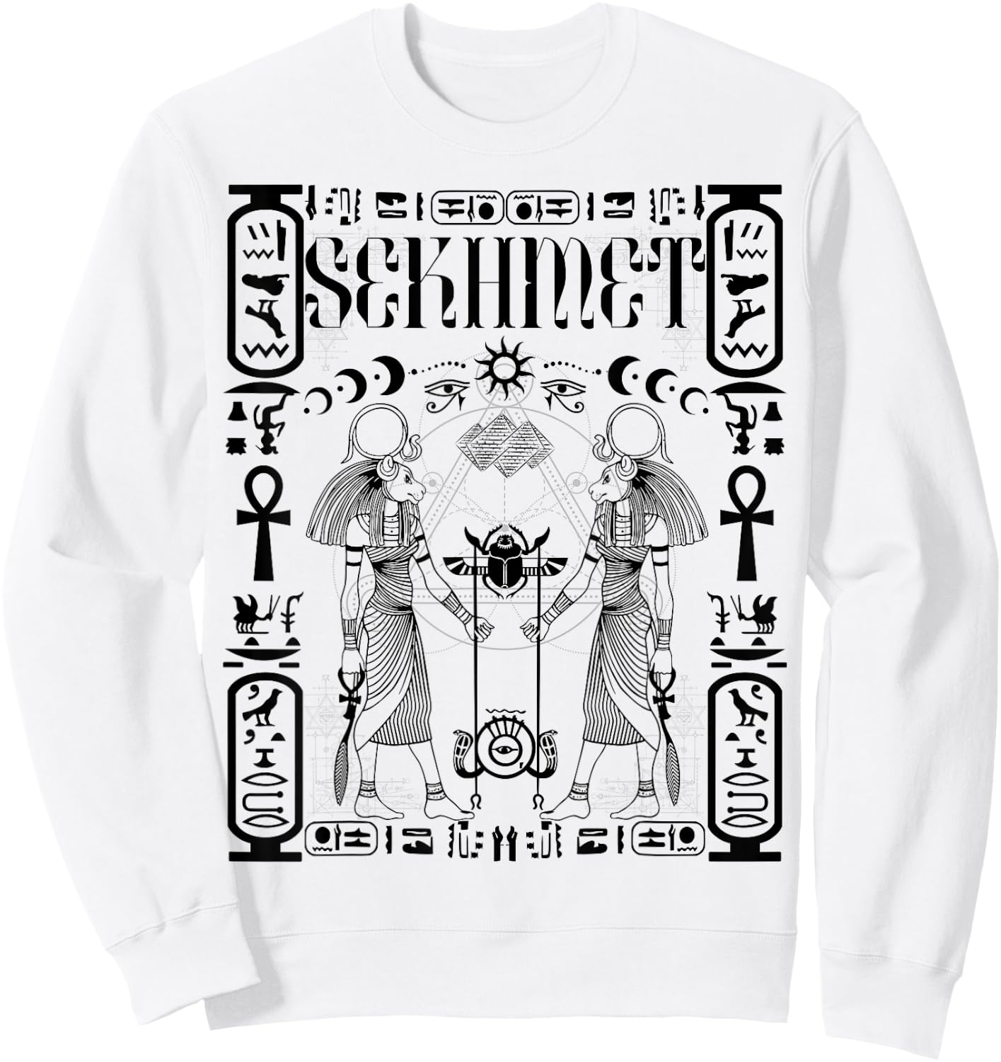 Sacred Geometry Science Egyptian Goddess Sekhmet Ankh Sweatshirt - Sweatshirt | White