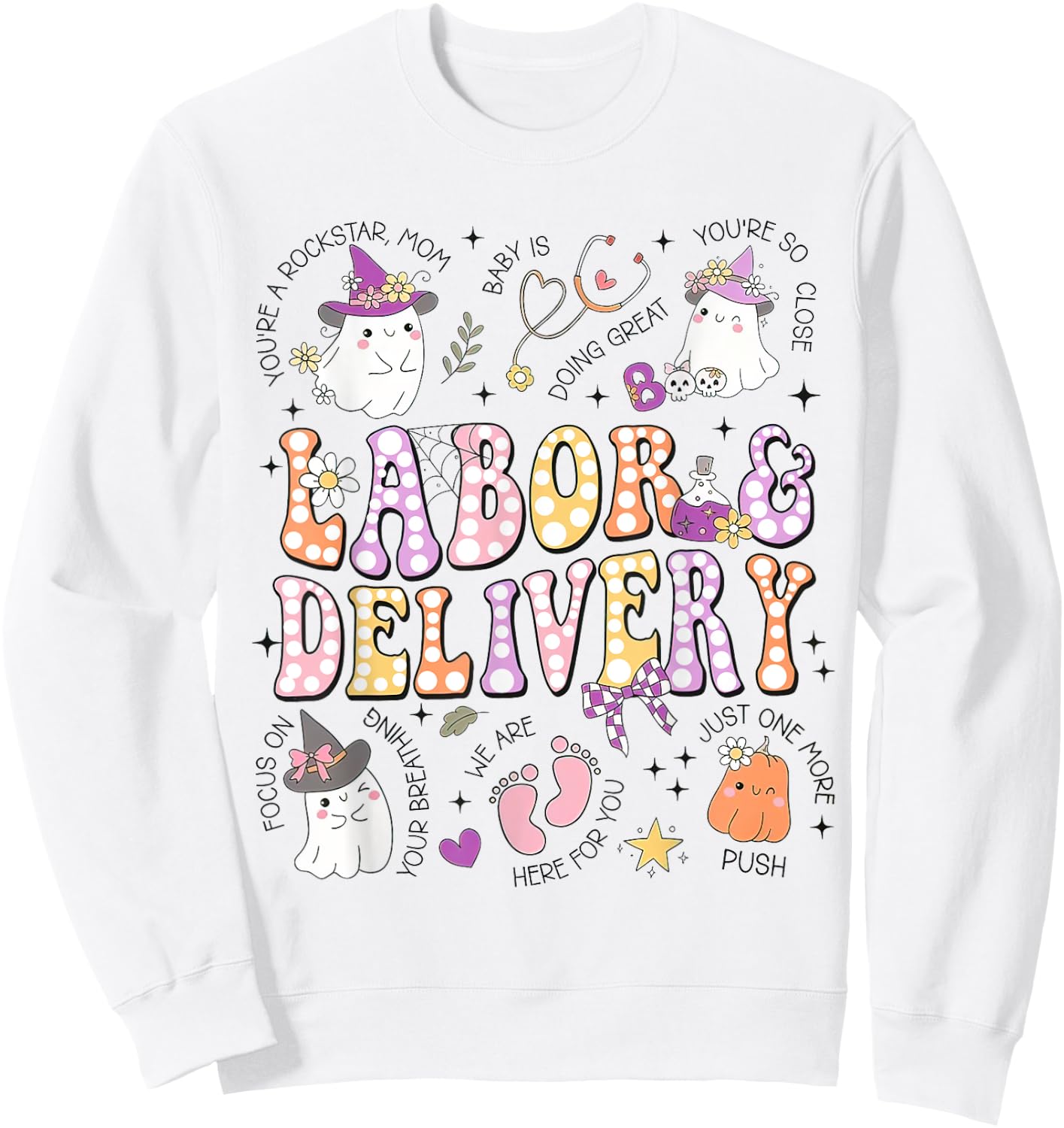 Halloween Labor And Delivery Nurse, Halloween L&D Nurse Sweatshirt - Sweatshirt | White
