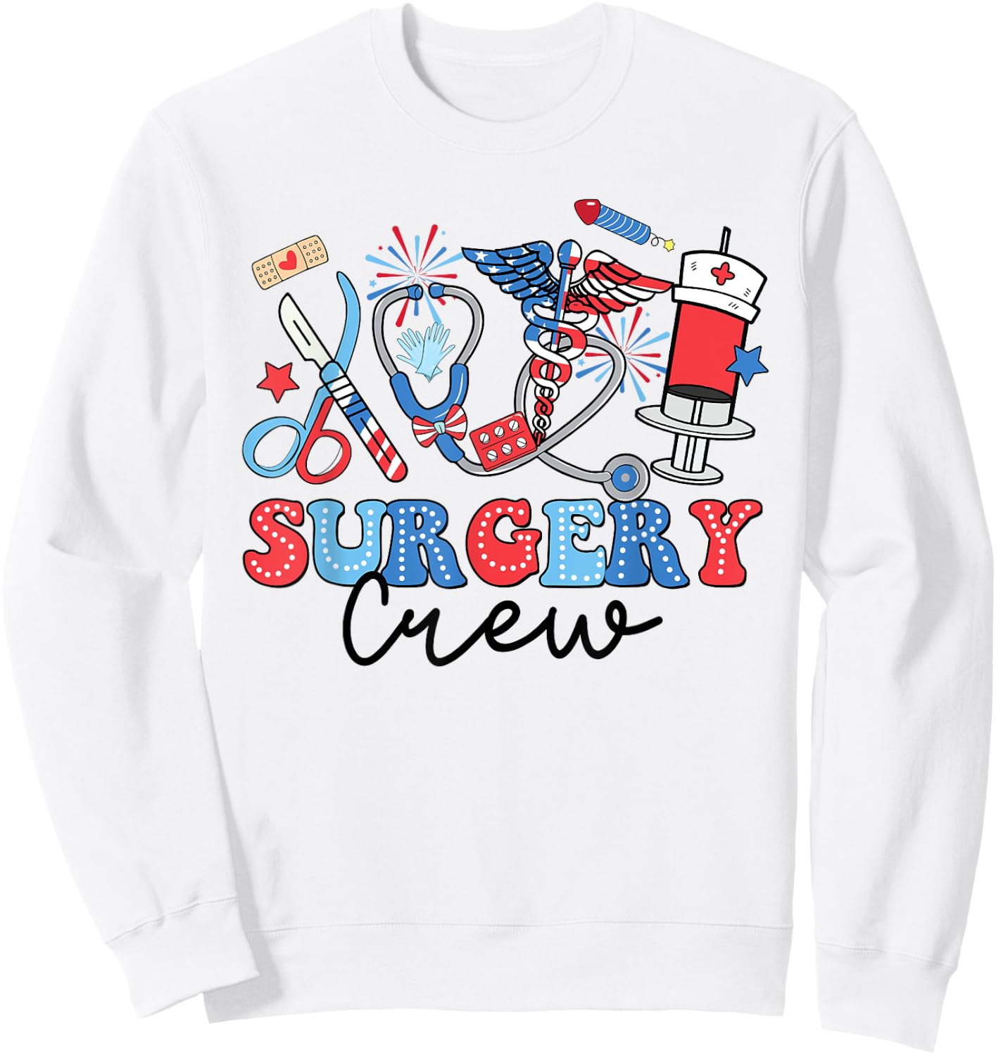 Retro Surgery Crew American Flag Surgical Tech 4th Of July Men Sweatshirt - Sweatshirt | White