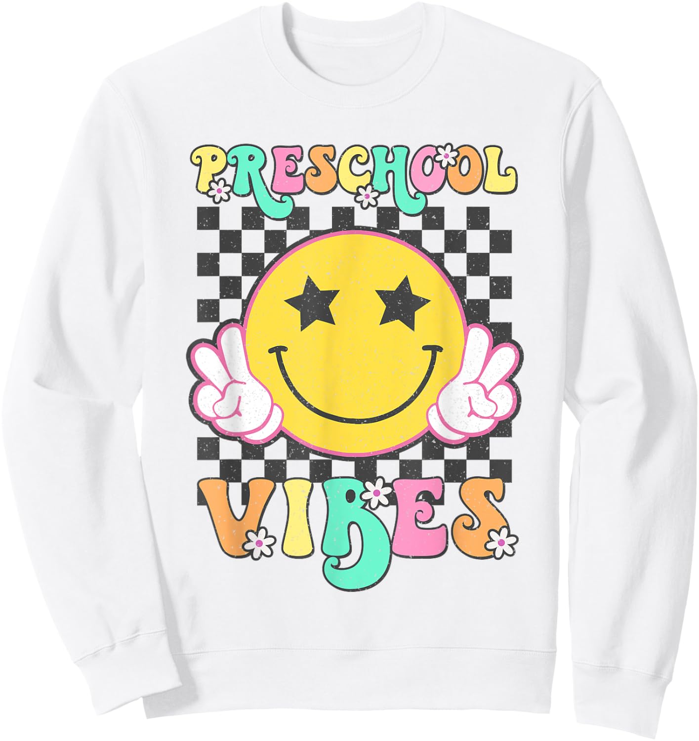 Preschool Vibes Smile Face Back to School Preschool Girl Kid Sweatshirt - Sweatshirt | White