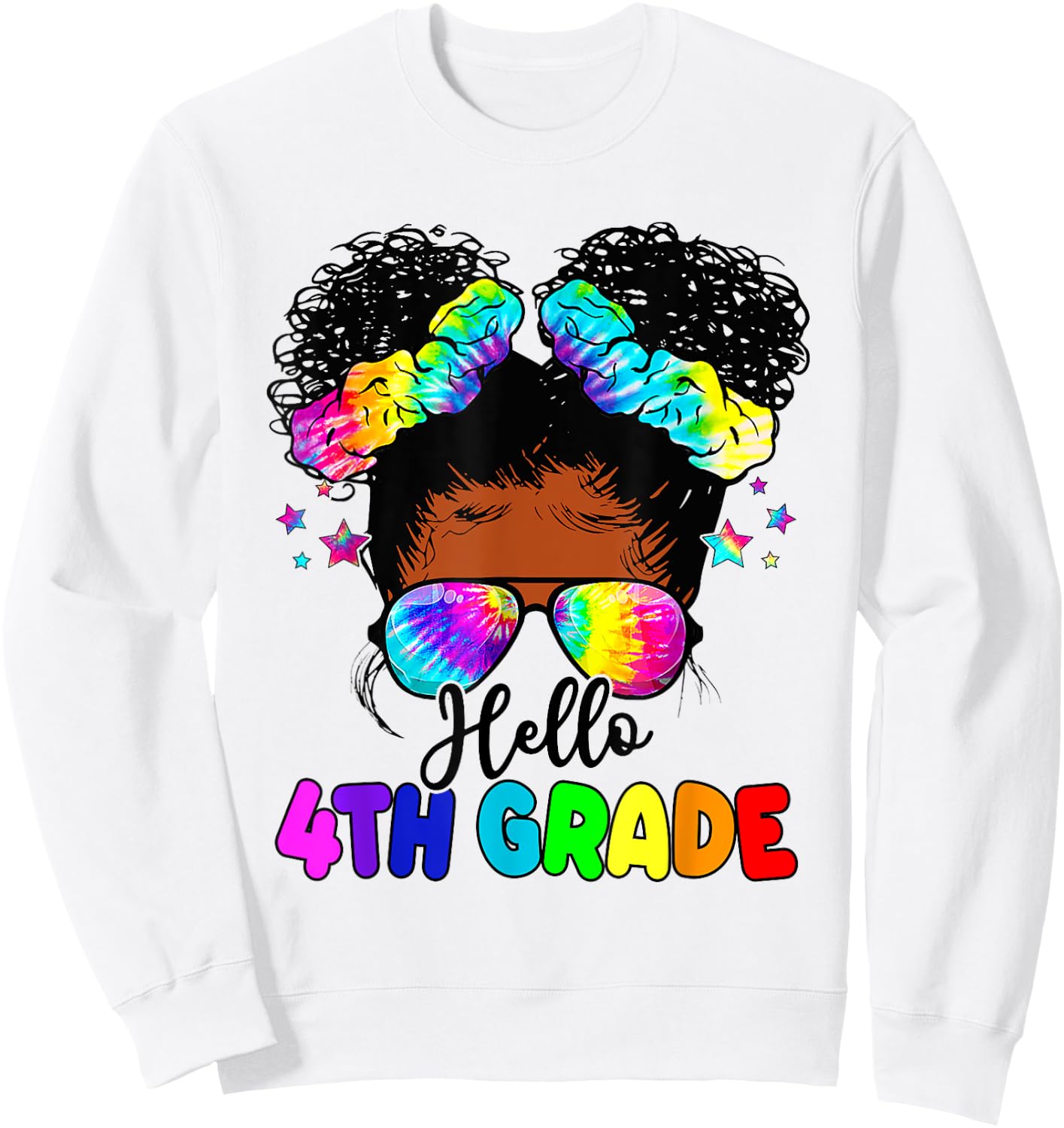 Hello 4th Grade Black Messy Bun Girls Kids Back To School Sweatshirt - Sweatshirt | White