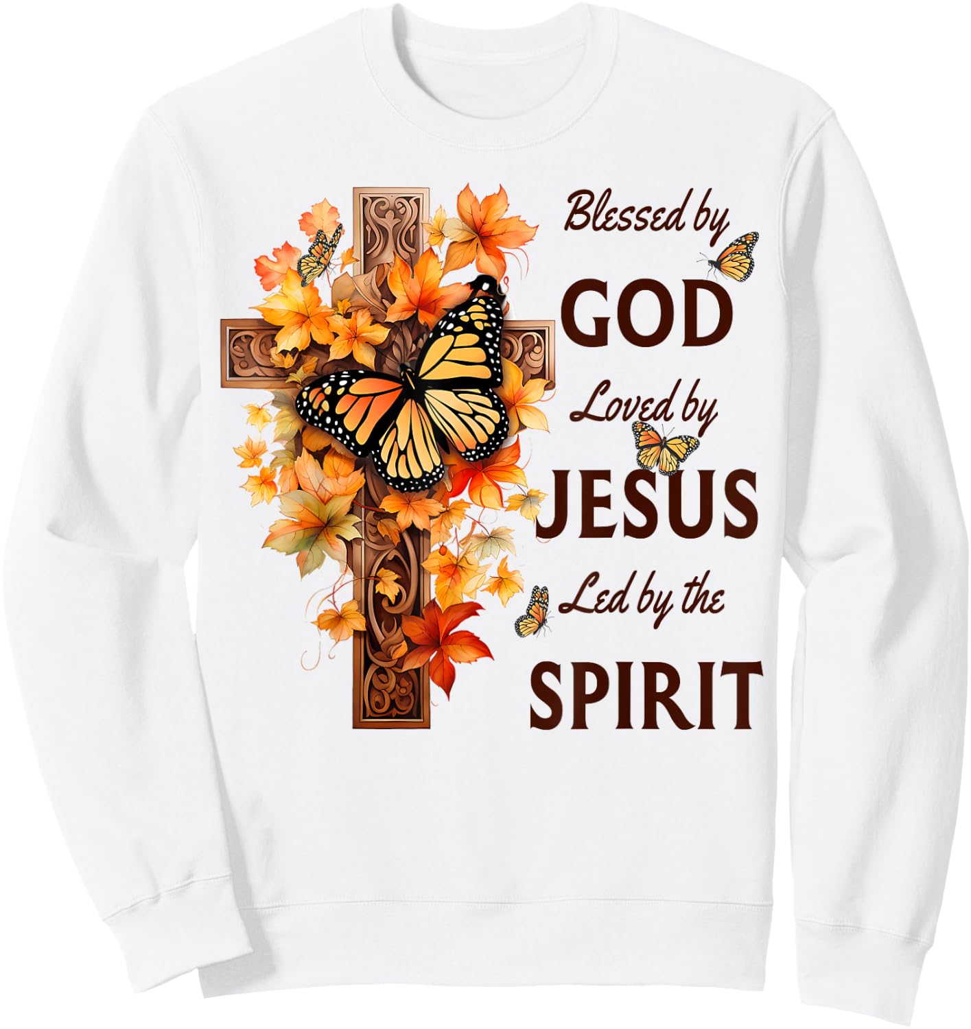 Blessed by God Loved by Jesus Fall Harvest Cross Sweatshirt - Sweatshirt | White