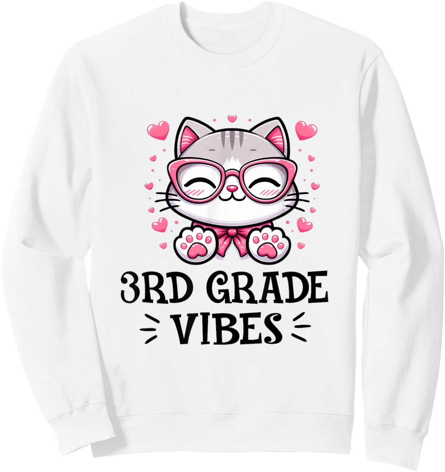 Third 3rd Grade Vibes Back to School Cute Cat Cute For Girls Sweatshirt - Sweatshirt | White