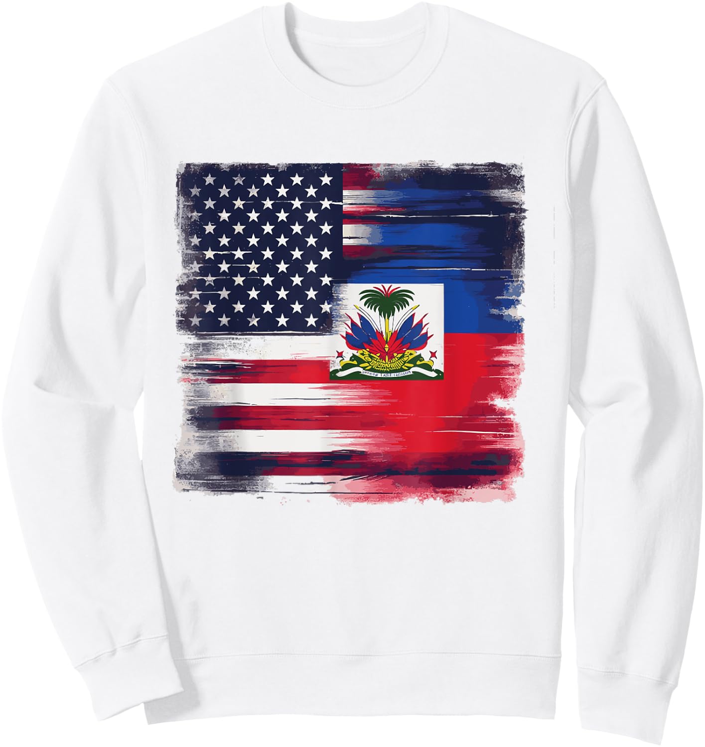Vintage Half American Half Haitian Flag Family Heritage Sweatshirt - Sweatshirt | White