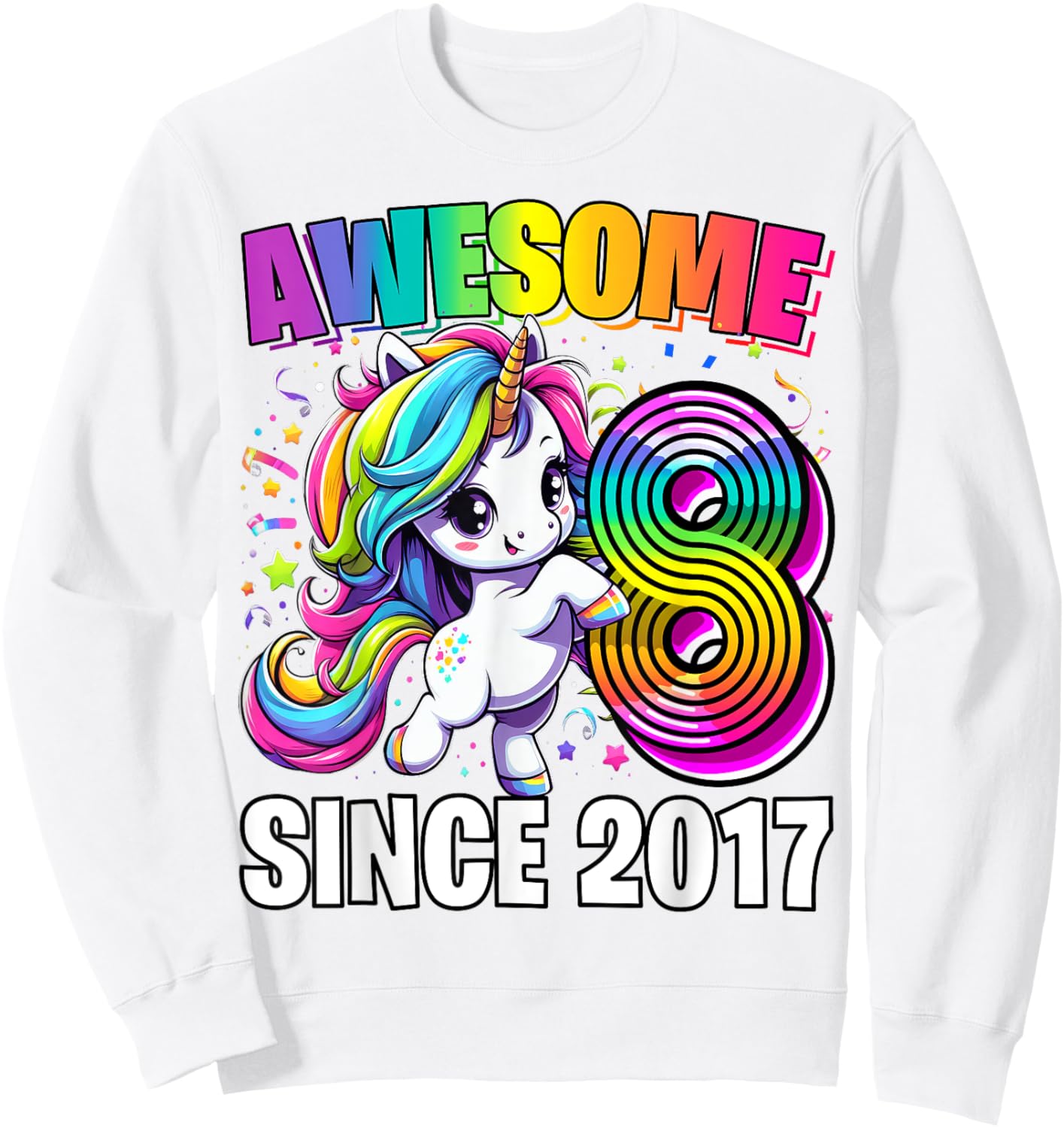 Unicorn 8th Birthday 8 Year Old Unicorn Party Girls Outfit Sweatshirt - Sweatshirt | White
