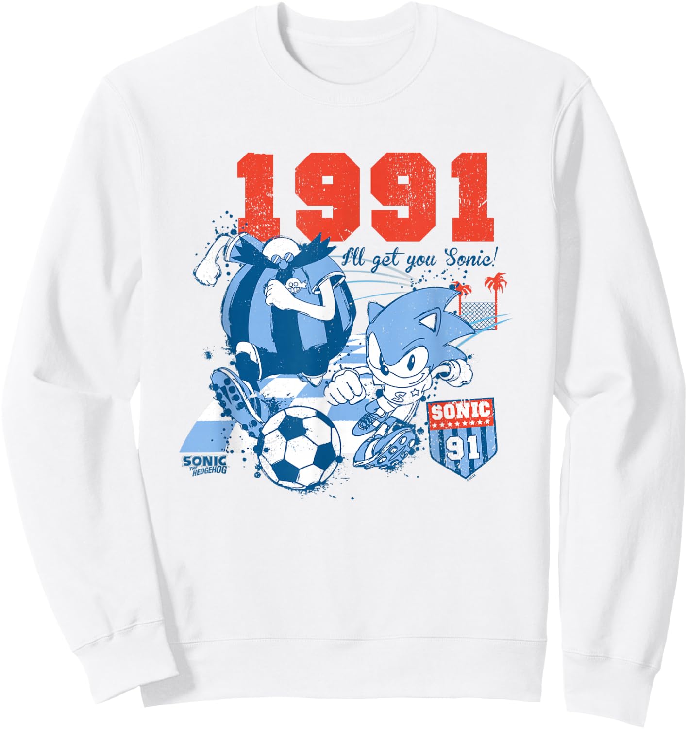 Sonic The Hedgehog Americana Sonic VS Robotnik Soccer Retro Sweatshirt - Sweatshirt | White