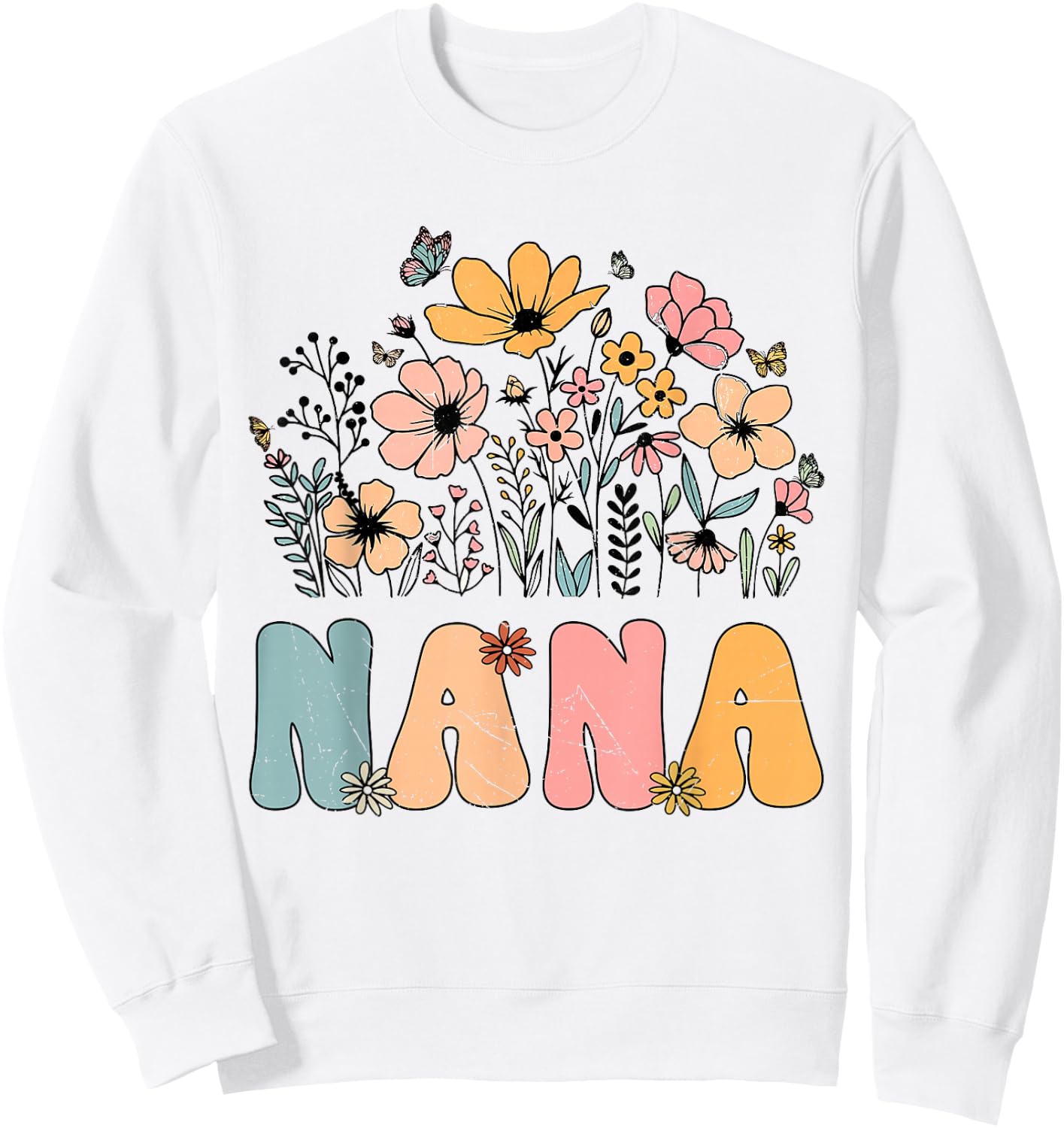 Wildflower Nana Life Grandma Grandmother Announcement Sweatshirt - Sweatshirt | White