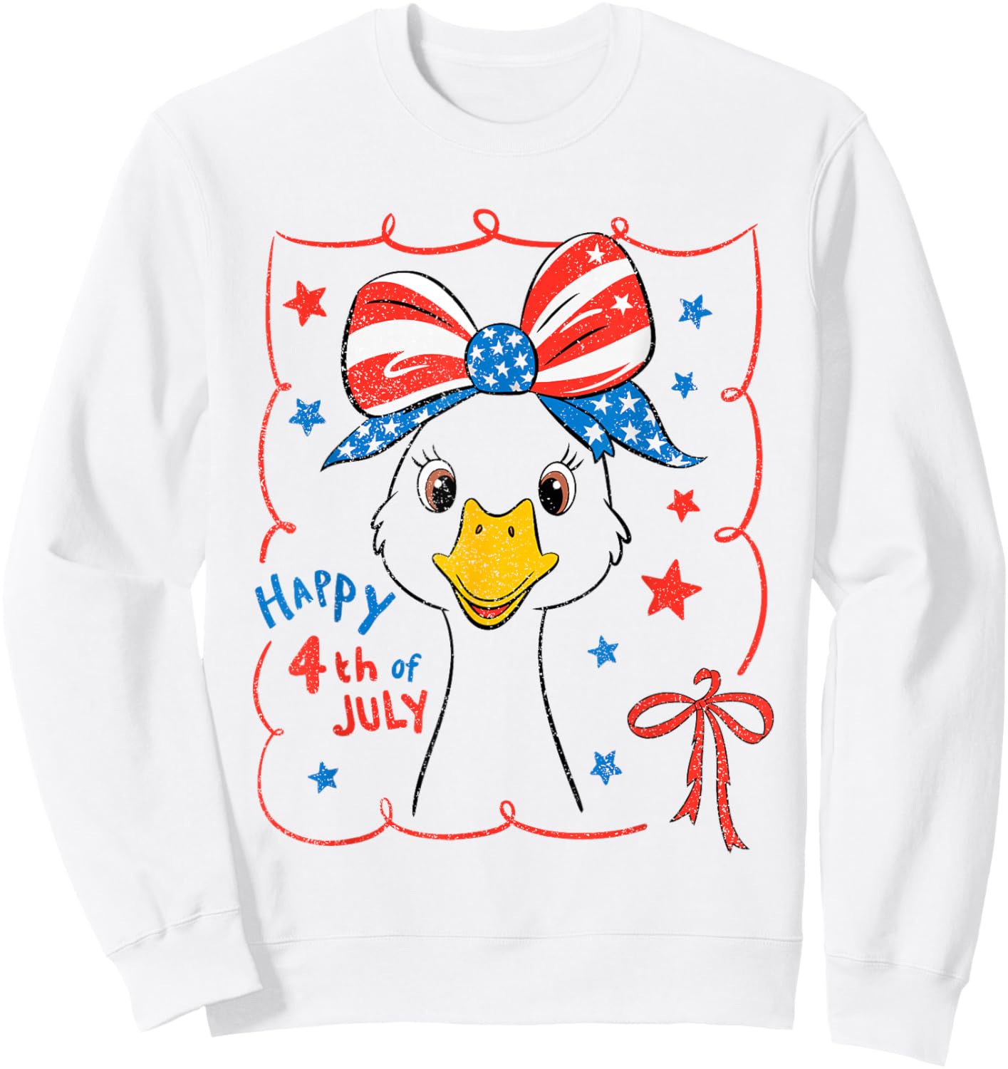 Cute Goose Coquette Bow American Flag USA Happy 4th Of July Sweatshirt - Sweatshirt | White