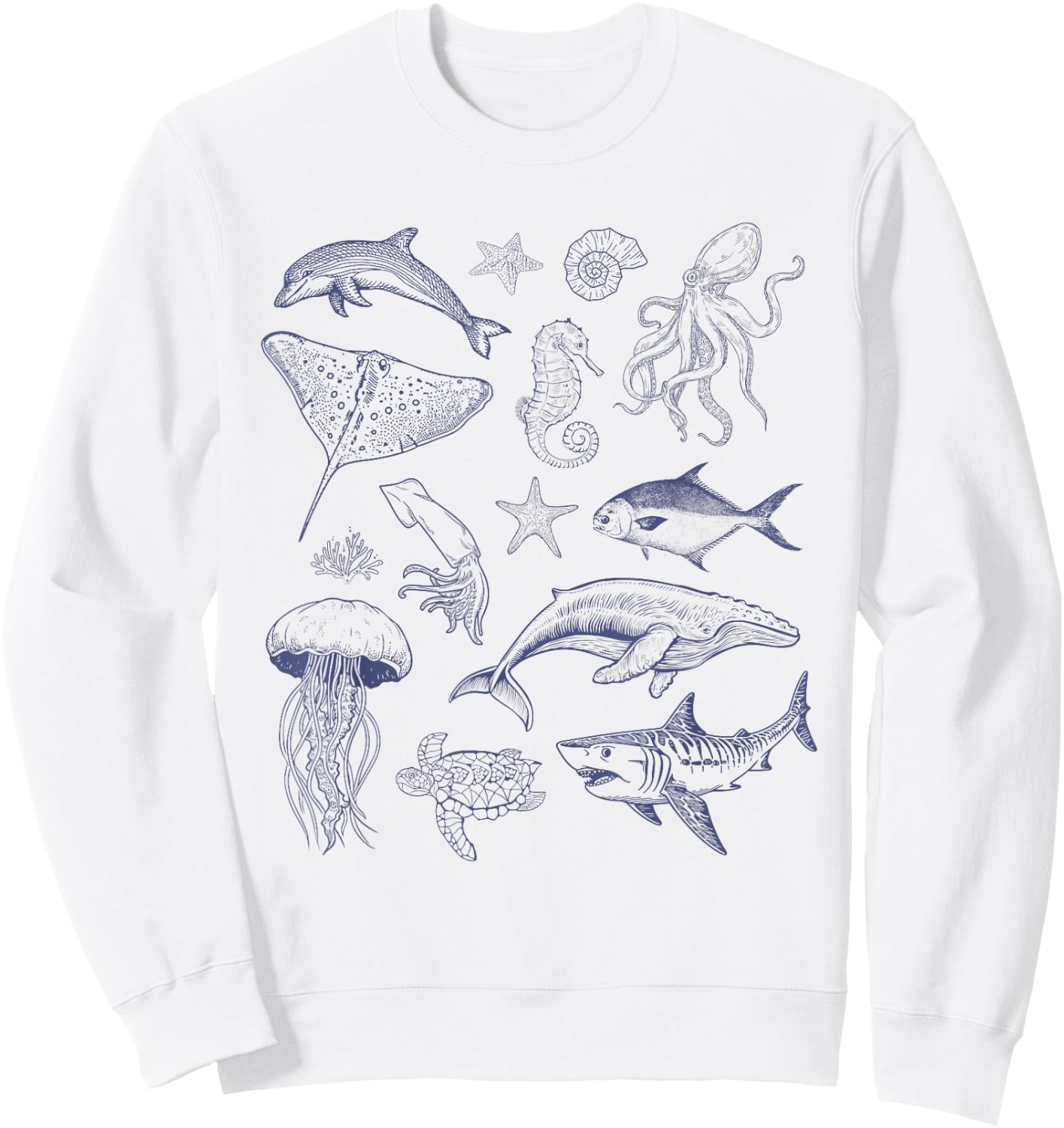 Vintage 90s Tattoo Sea Animal, Retro Ocean Nature Sea Life Sweatshirt - Sweatshirt | White