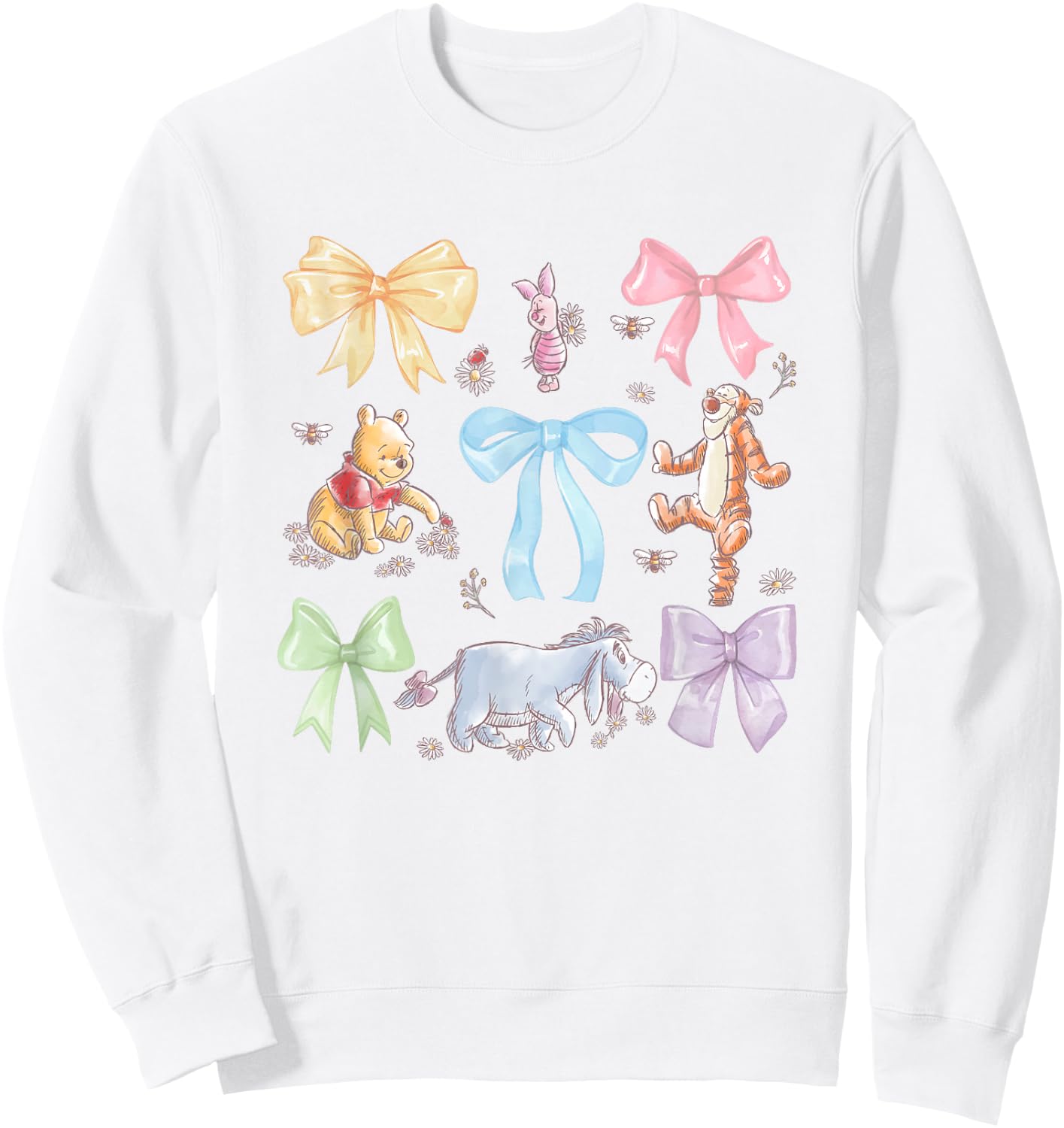 Disney Winnie The Pooh Cute Group Shot Sketch Chest Logo Sweatshirt - Sweatshirt | White