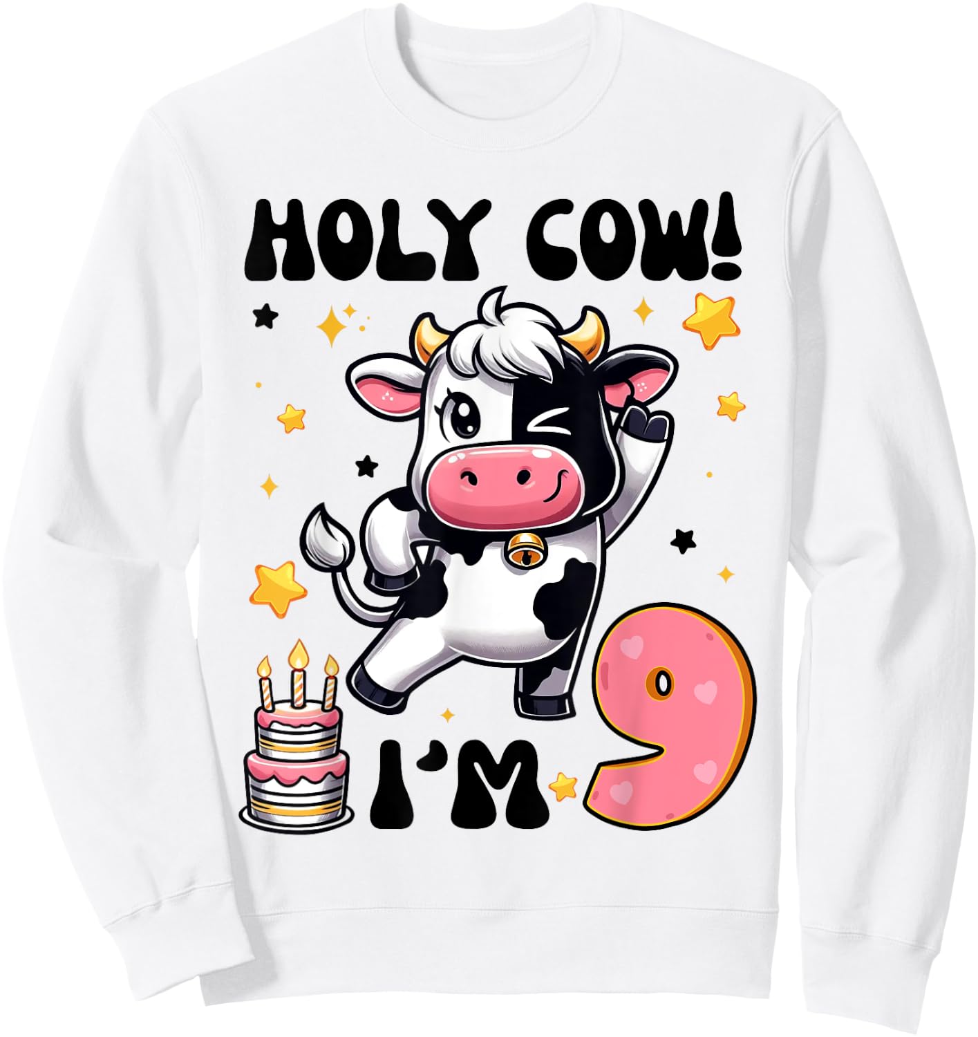Holy Cow I'm 9 Years Old Boys Girls Kids 9th Birthday Cow Sweatshirt - Sweatshirt | White