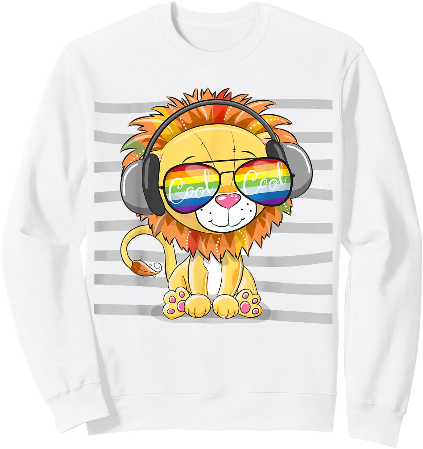 Cool Cartoon Cute Lion With Sun Glasses Art Sweatshirt - Sweatshirt | White
